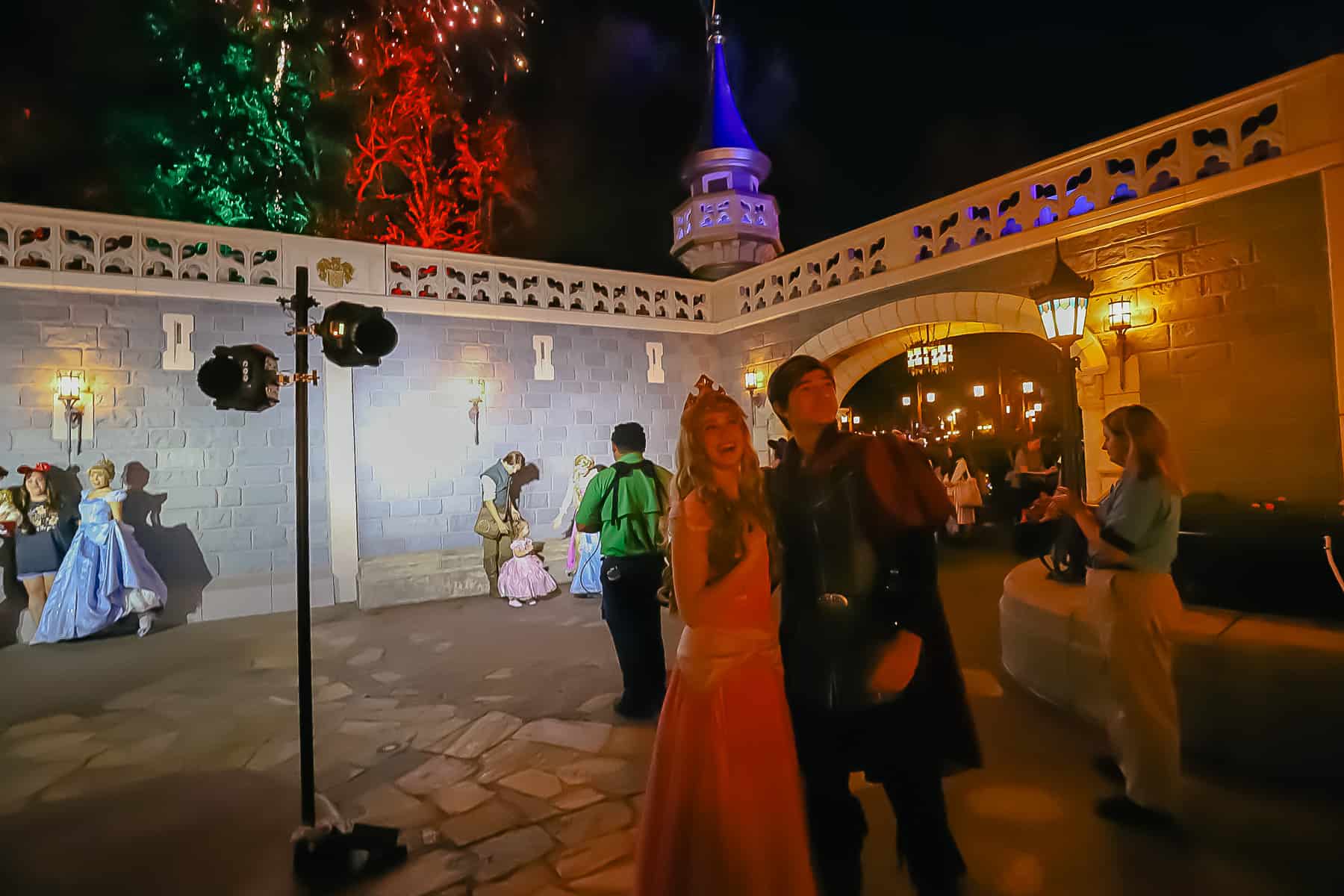 Aurora and Prince Philip watching the fireworks at the Christmas Party. 