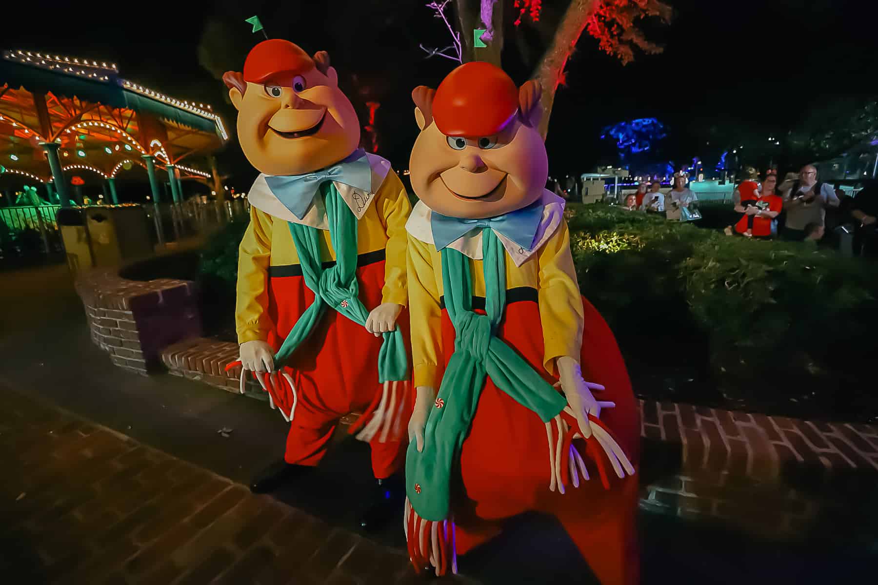 The Tweedles with festive Christmas scarves for the holiday. 