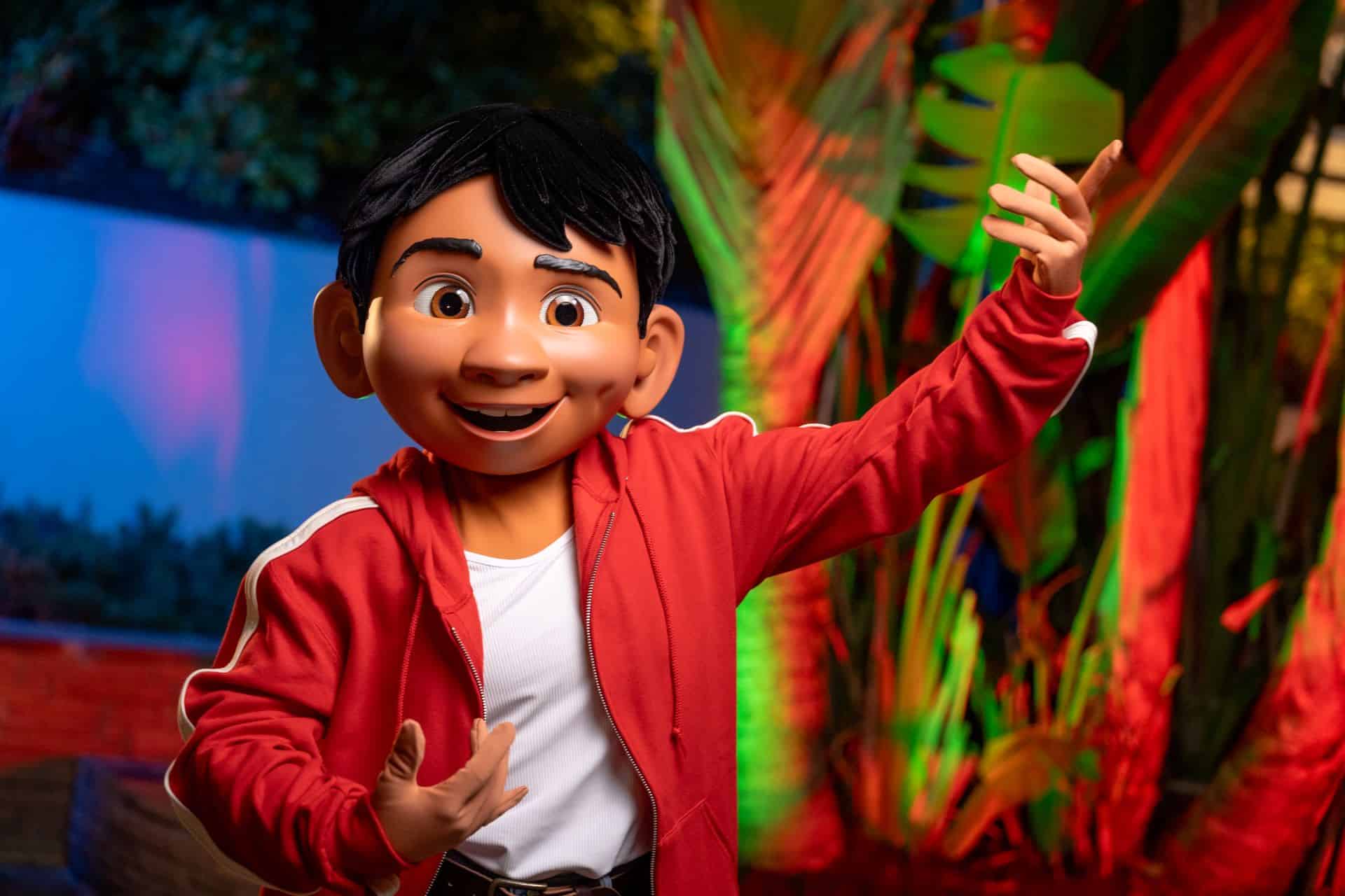 Coco in his red jacket as a character at Jollywood Nights