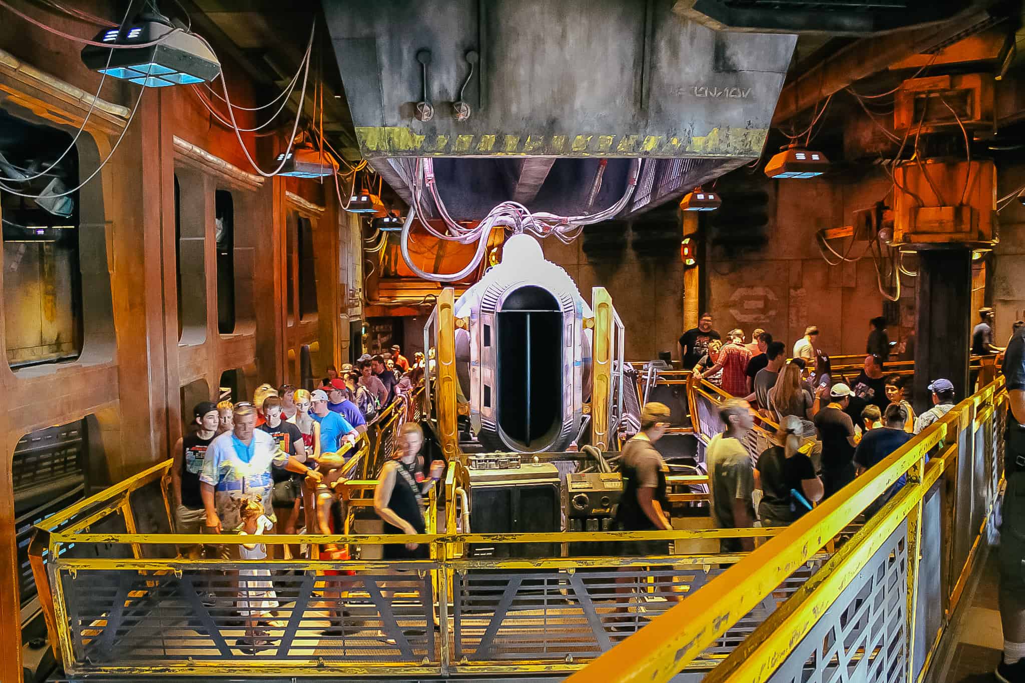 a photo of guests waiting in line to ride Smugglers Run 
