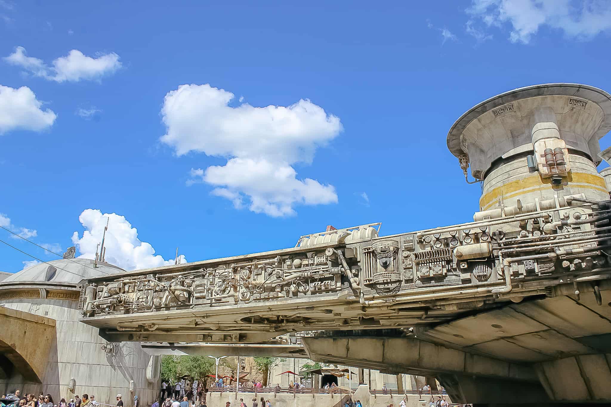 side angle view of the Millennium Falcon 