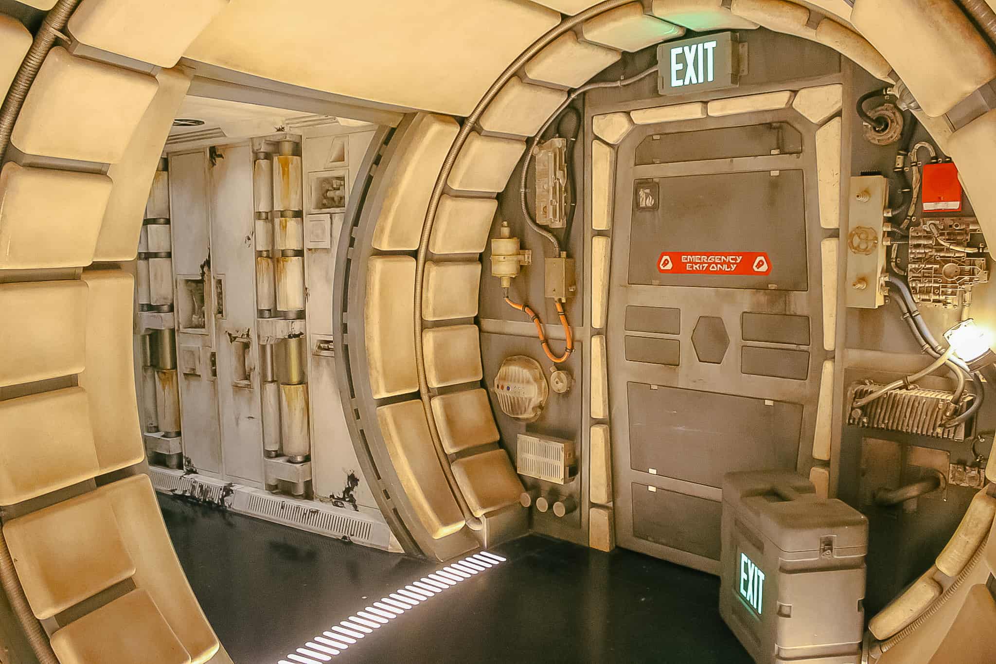 inside a hallway of the Millennium Falcon 