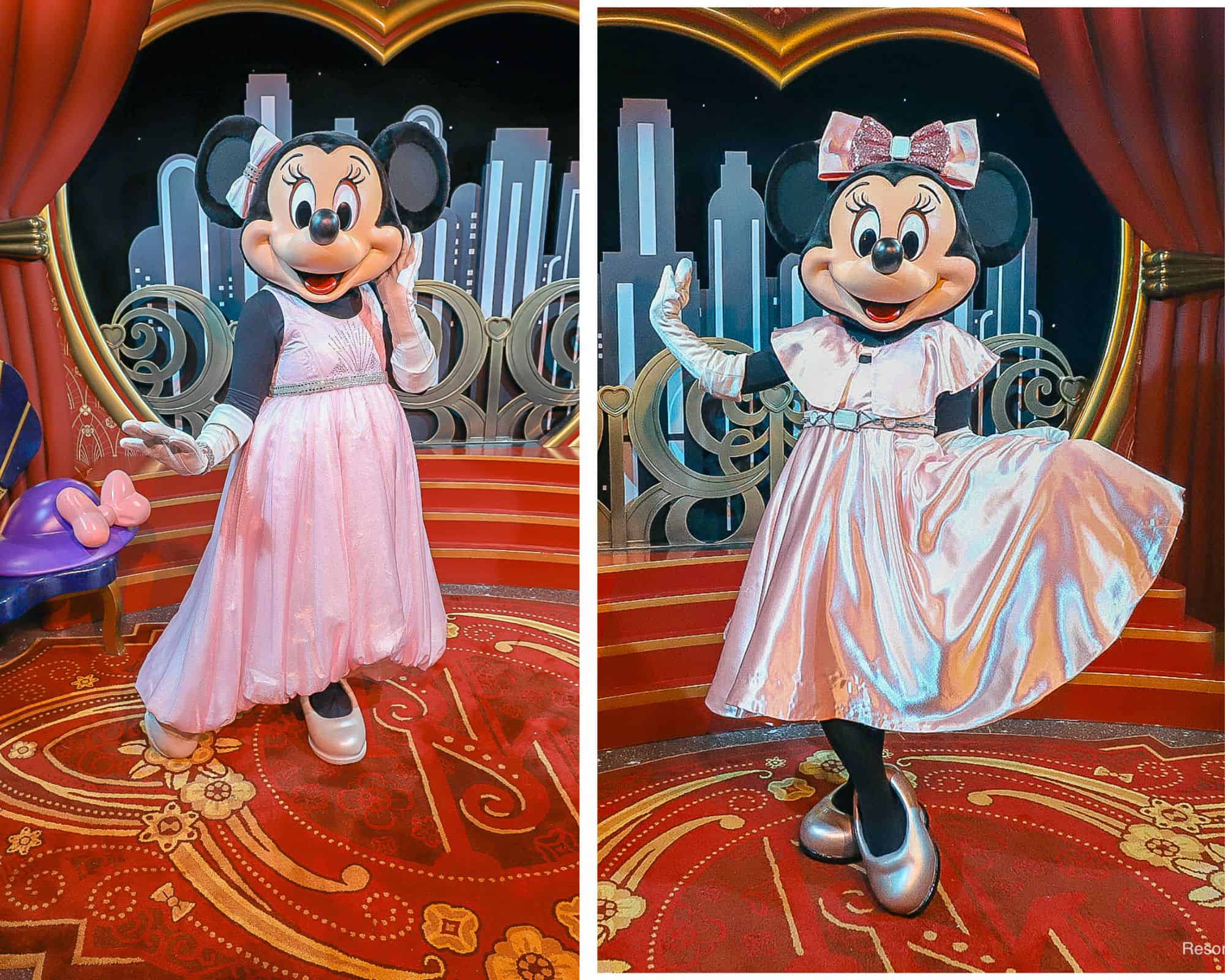 Before and After (side by side) of Minnie's New dress at Red Carpet Dreams