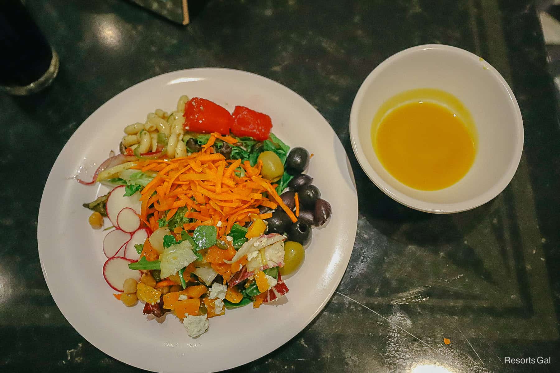 a plate prepared from the salad section of the buffet at Hollywood and Vine 