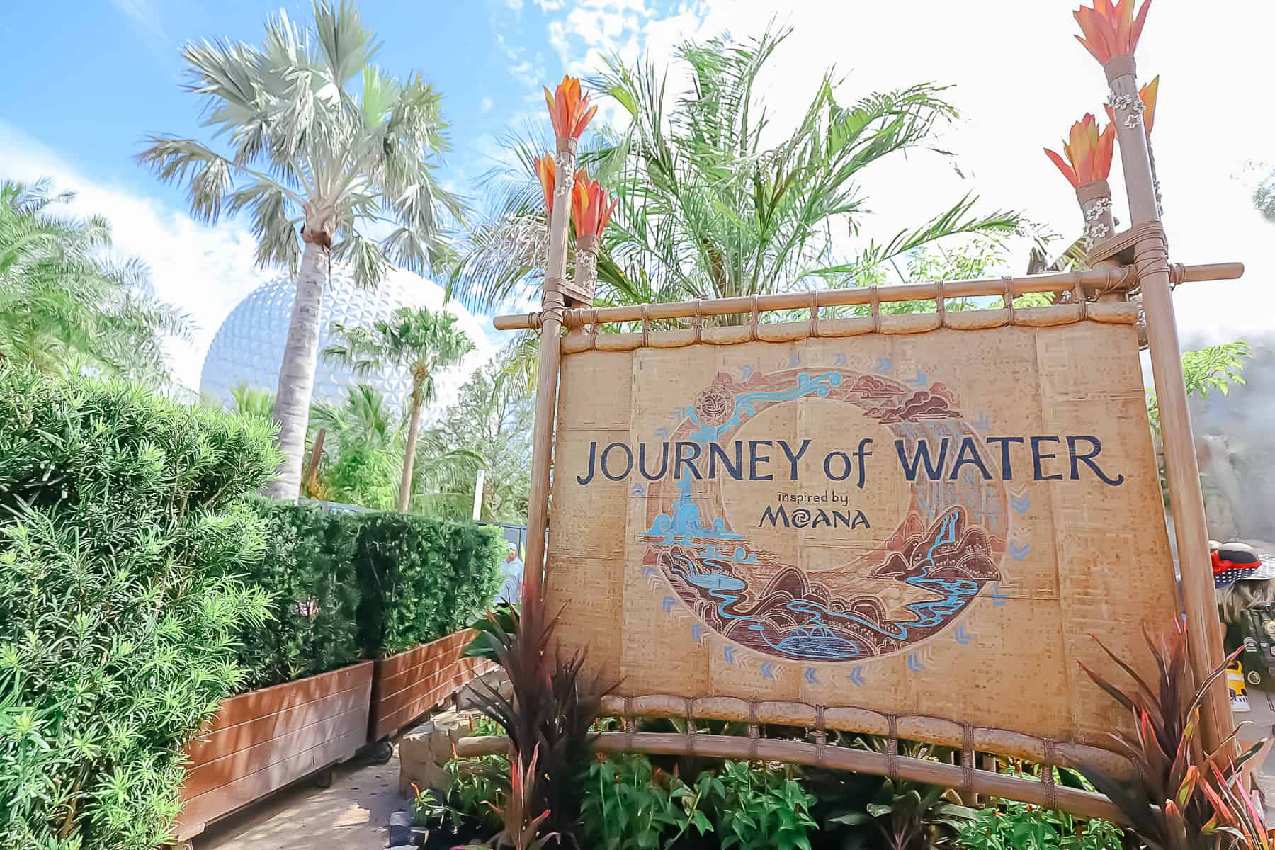 Journey of Water Inspired by Moana attraction signage 