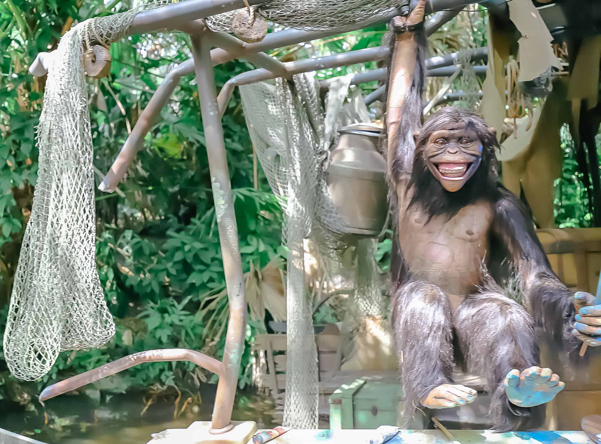 a monkey swinging from a boat 