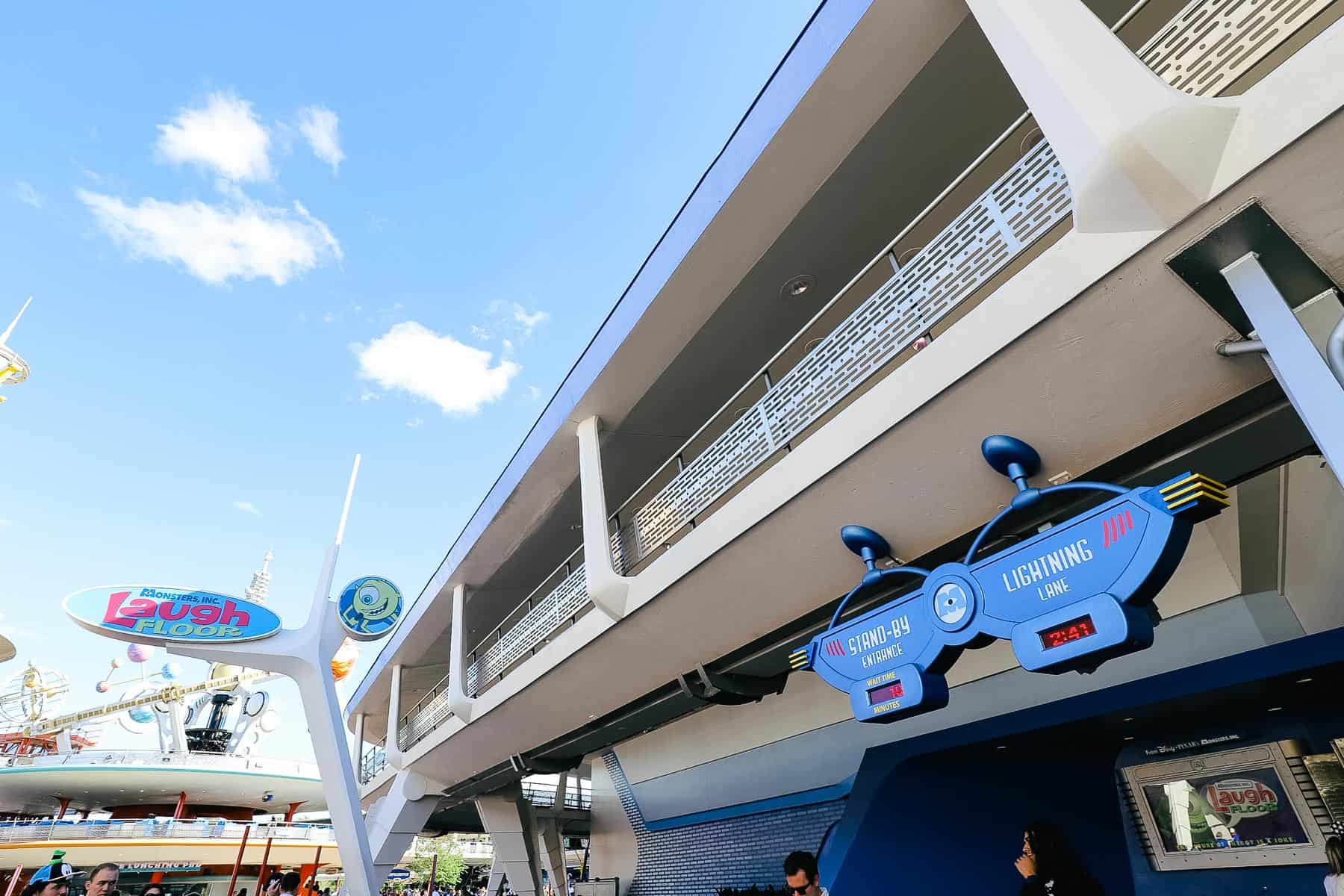 the entrance for stand-by and Lightning Lane at Monsters Inc. Laugh Floor 