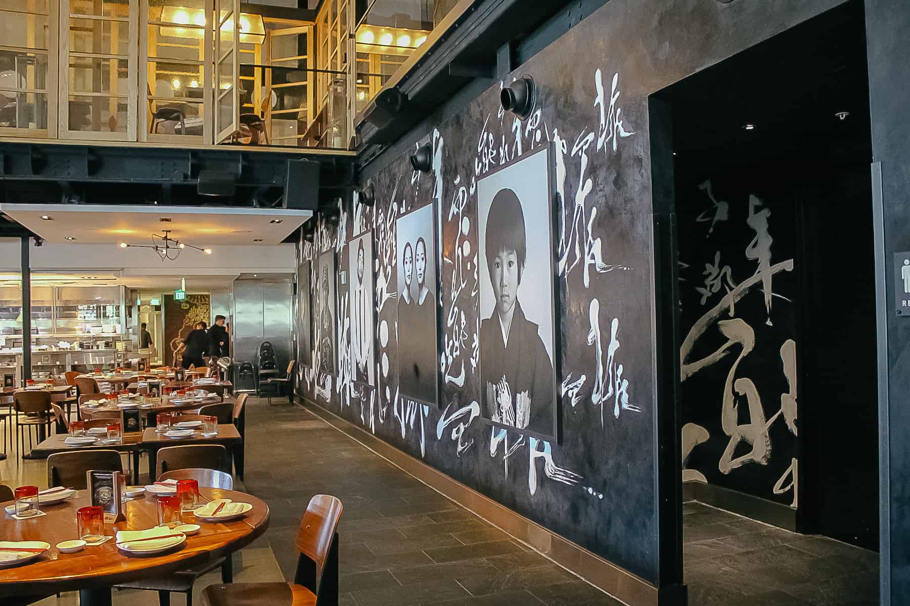Black and white paintings on the wall inside Morimoto Asia 
