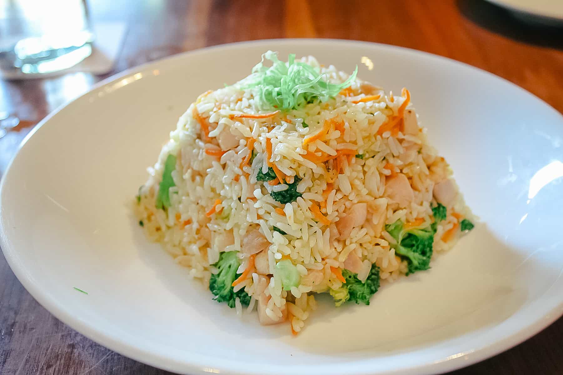 Fried rice prepared with chicken.