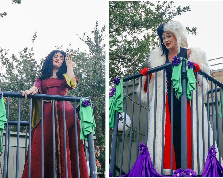 Cruella de Vil and Mother Gothel Greet Guests at Mickey’s Not So Scary Halloween Party Entrance