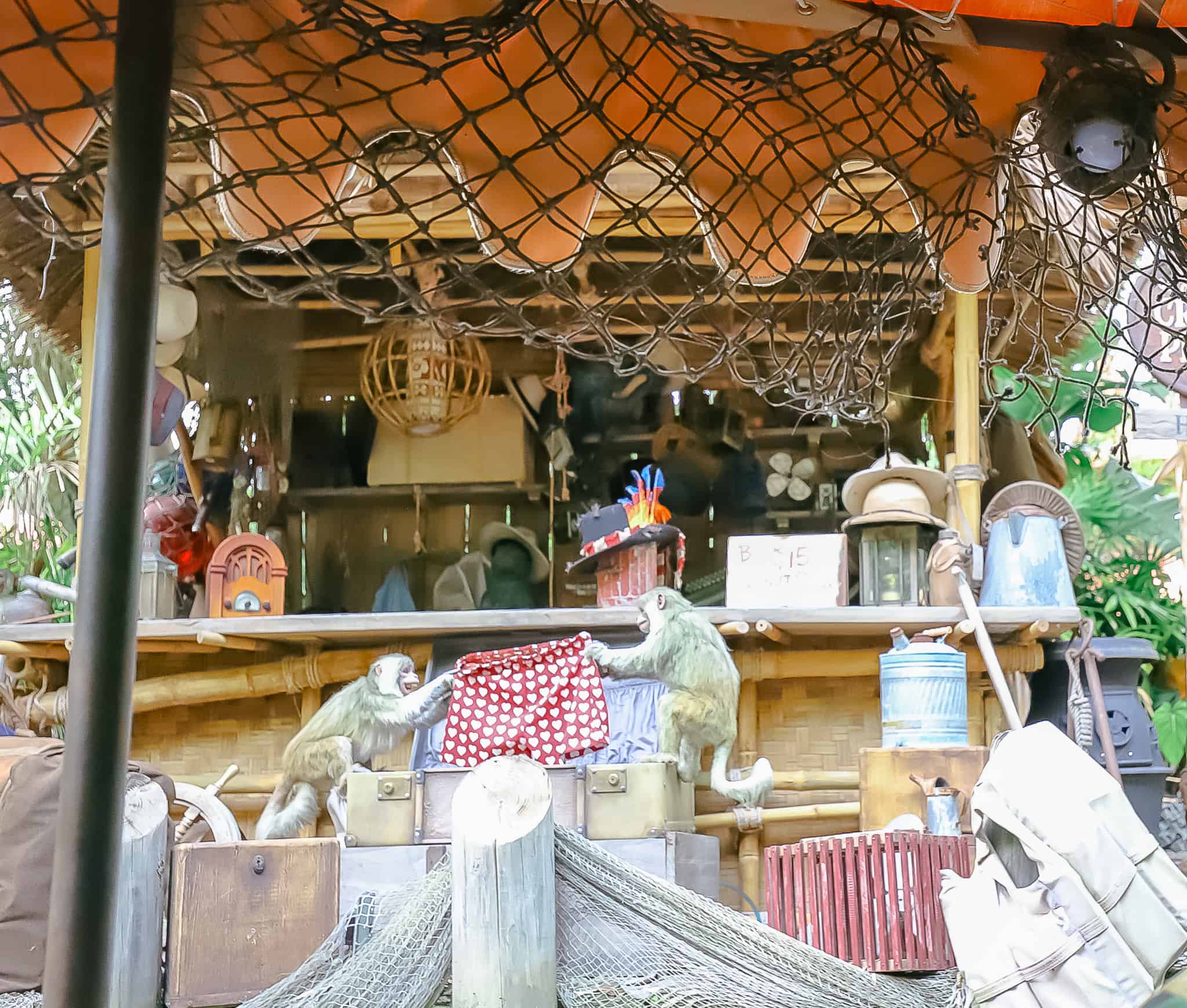 two monkeys fighting over a pair of heart boxers on the Jungle Cruise 