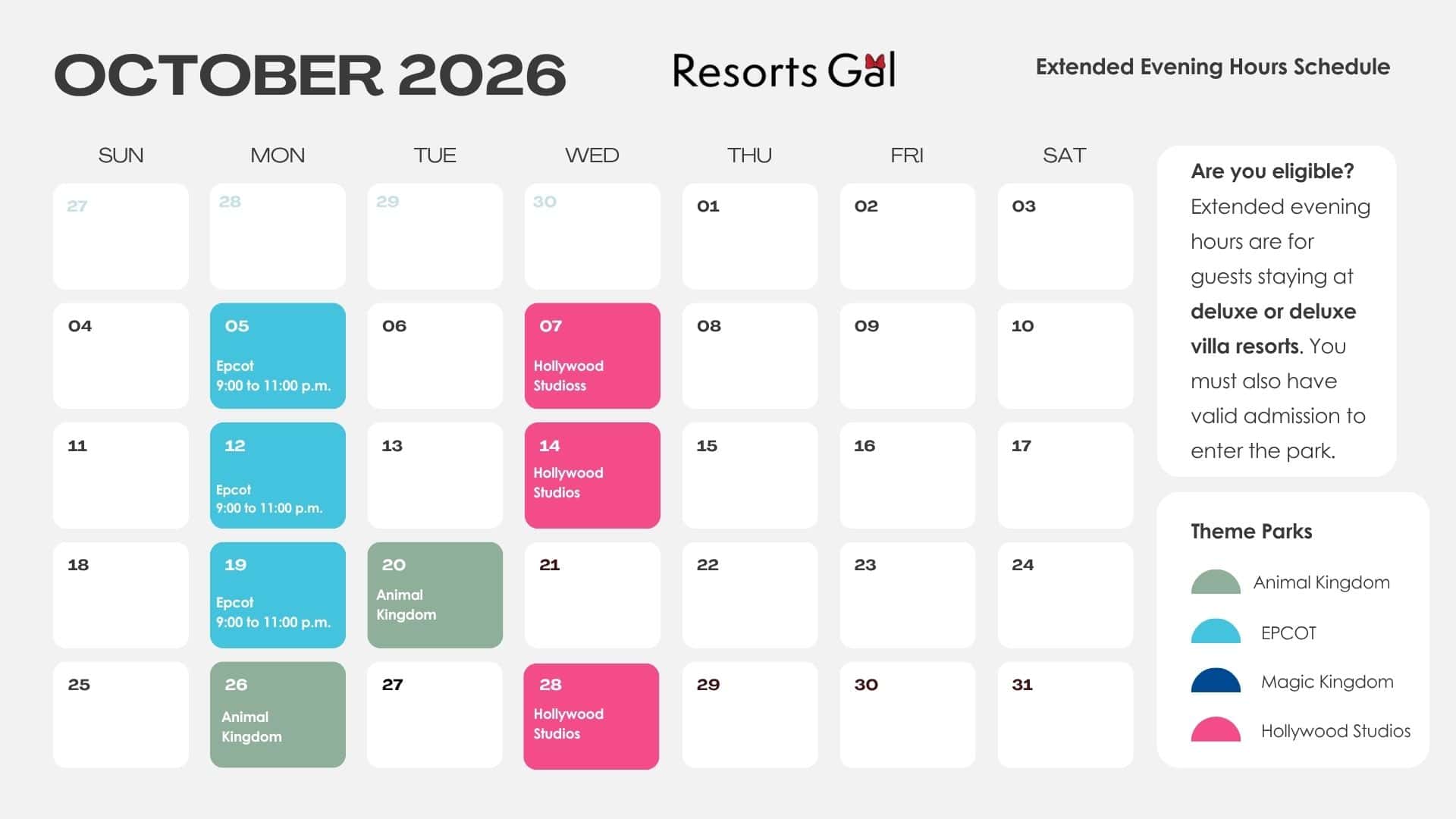 October 2026 Extended Evening Hours Schedule