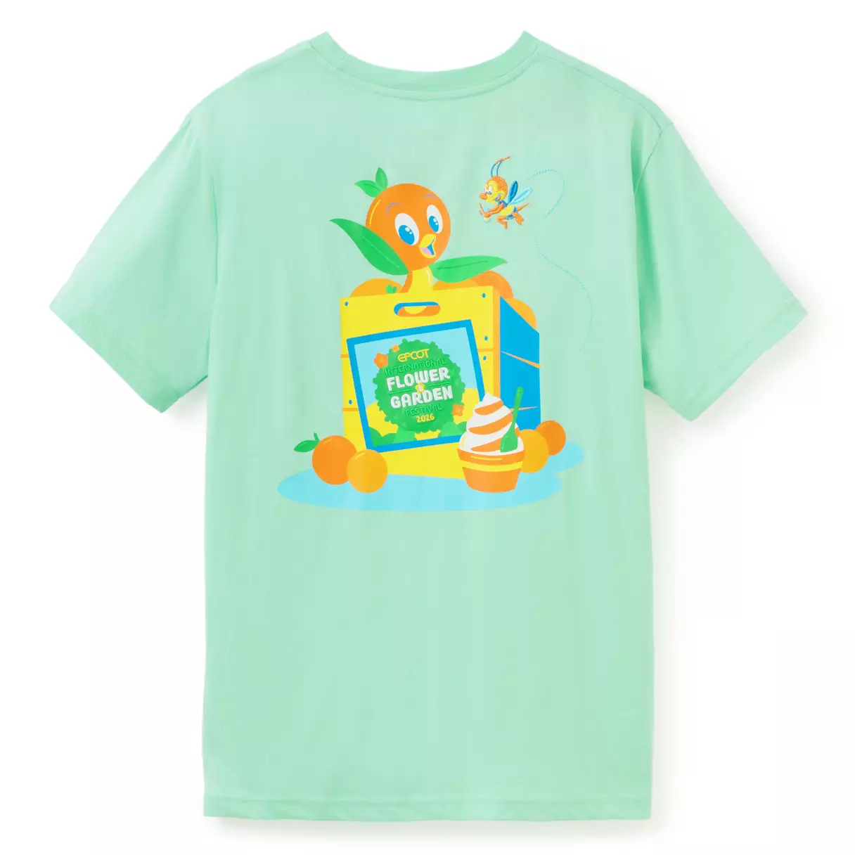 Back side of the Orange Bird mint green t-shirt for adults 