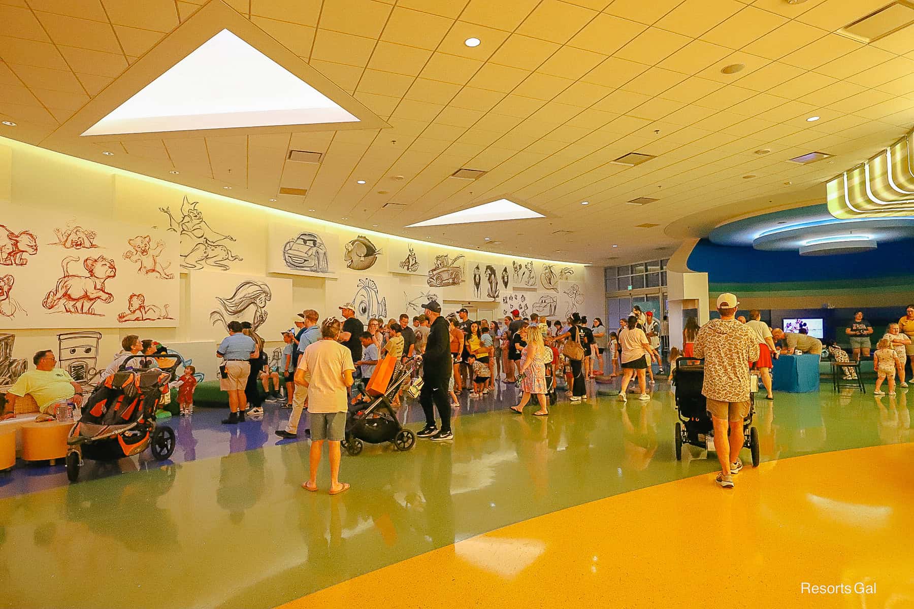 guests waiting in the lobby for the pajama party to start