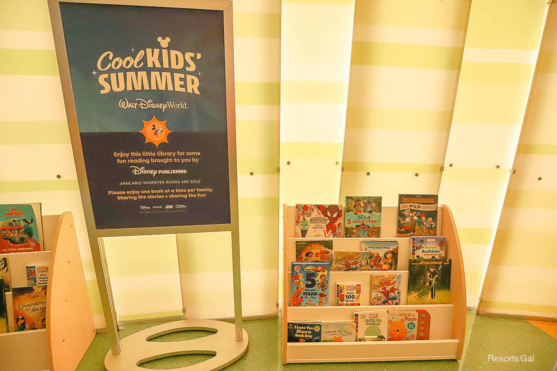 books on a shelf for the Cool Kids' Summer pajama party