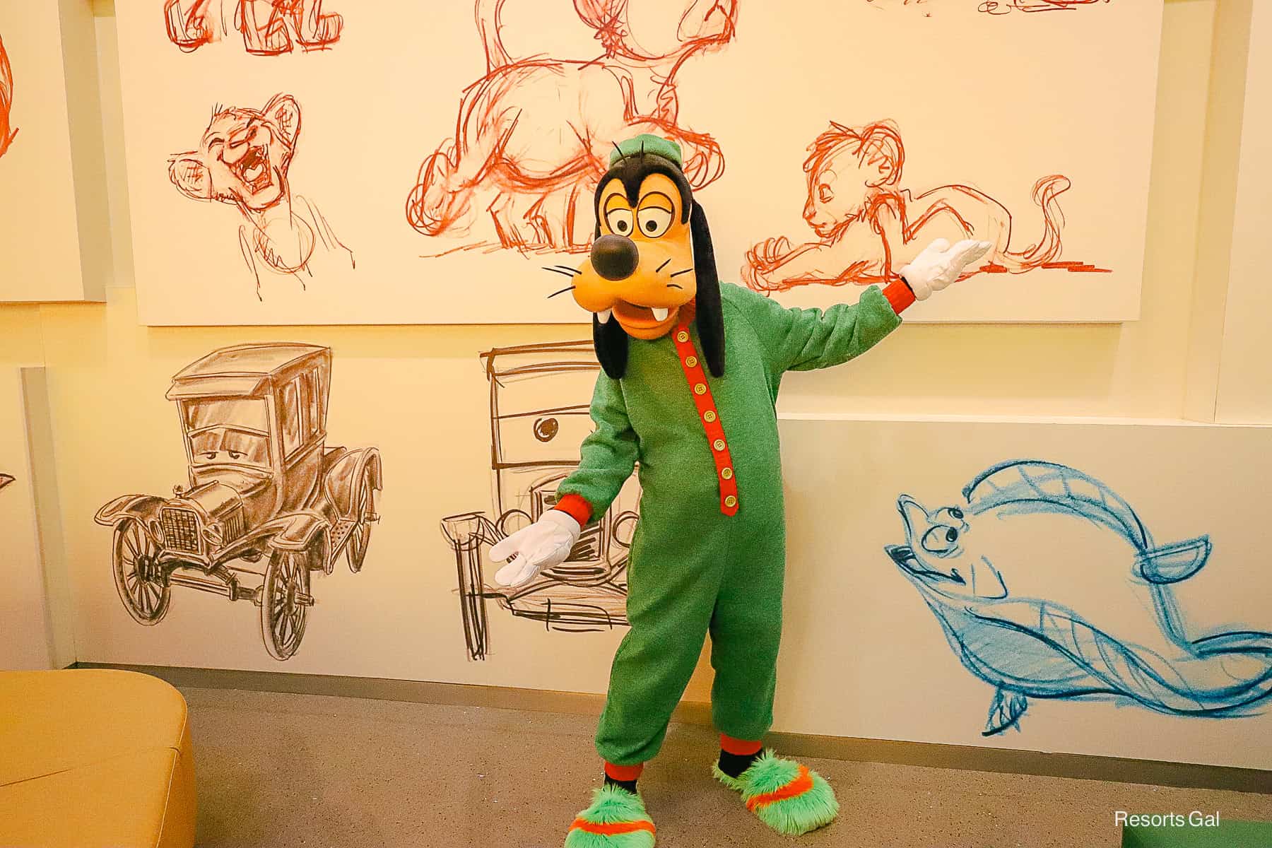 Goofy wearing his pajamas at a Cool Kid Summer pajama party.