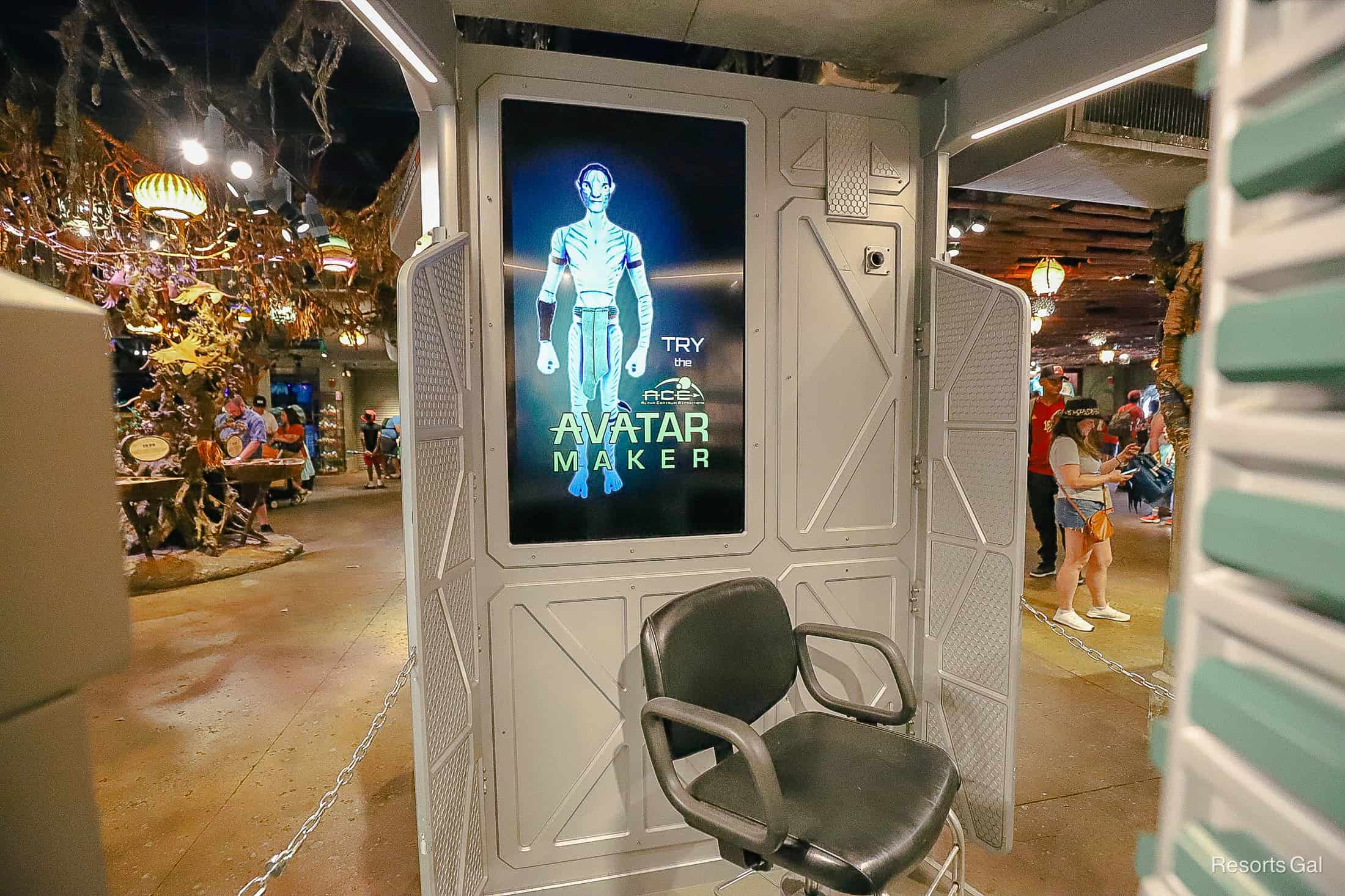 a chair with a sign over it that says Avatar Maker 