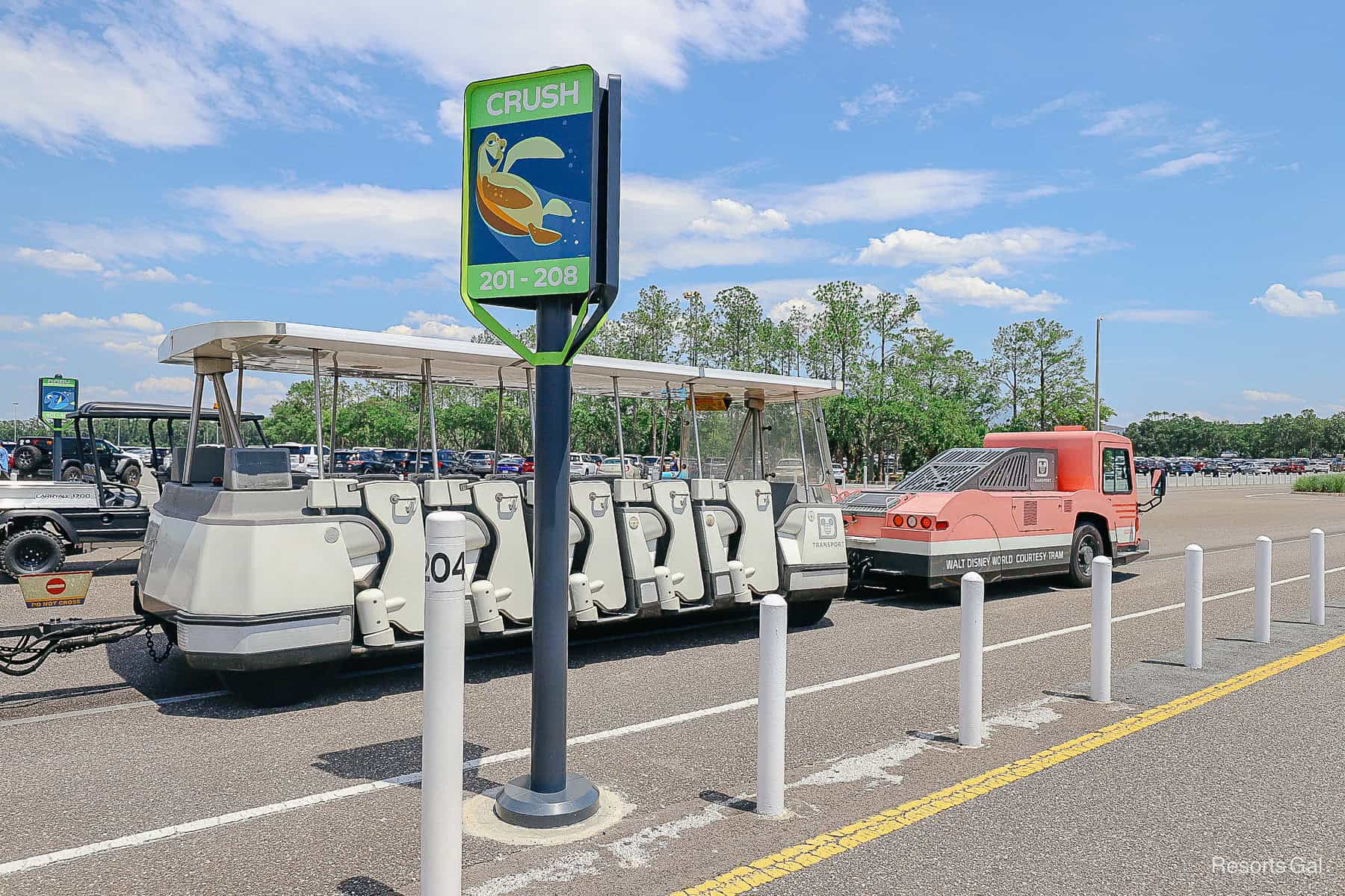 a parking tram carrying guests to the  entrance 