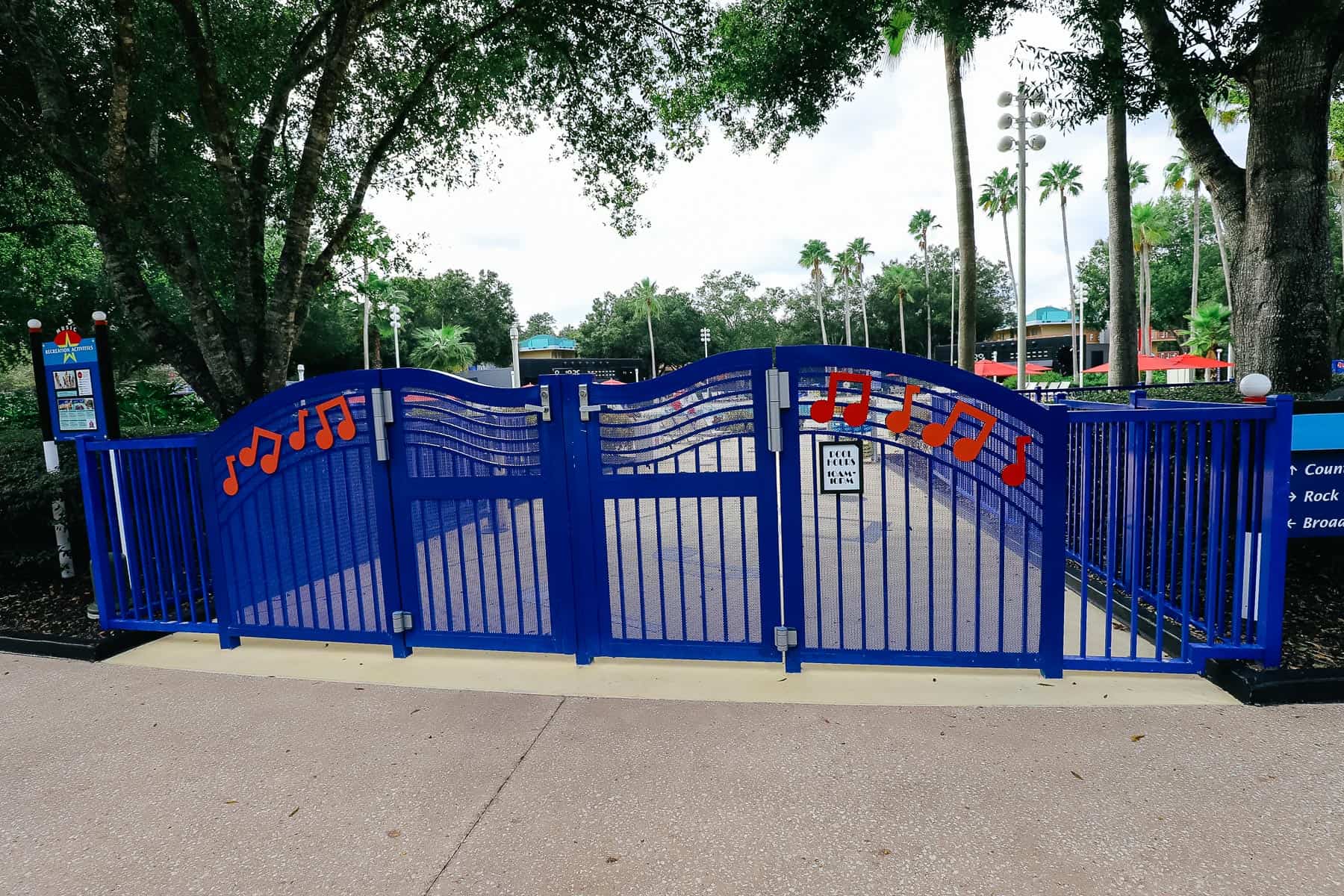 Pool Hours posted on the Piano Pool Gates