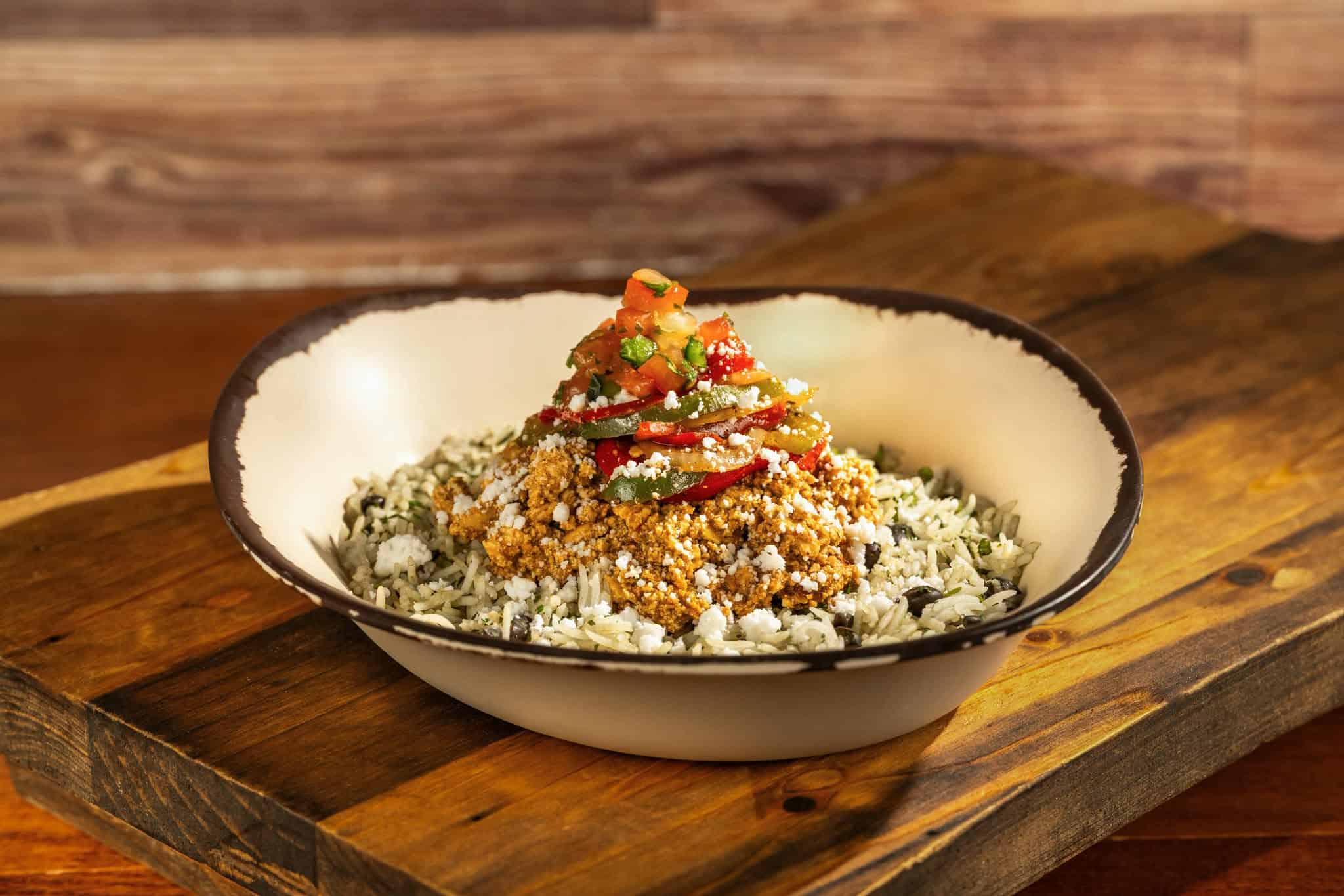 a bowl of plant-based sofritas from Sunshine Seasons at Epcot 