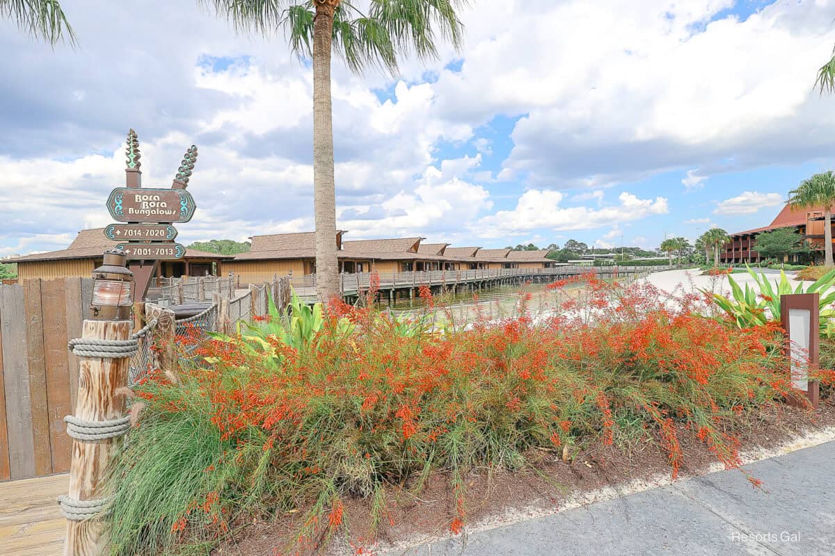 a row of Bora Bora bungalows at the Polynesian