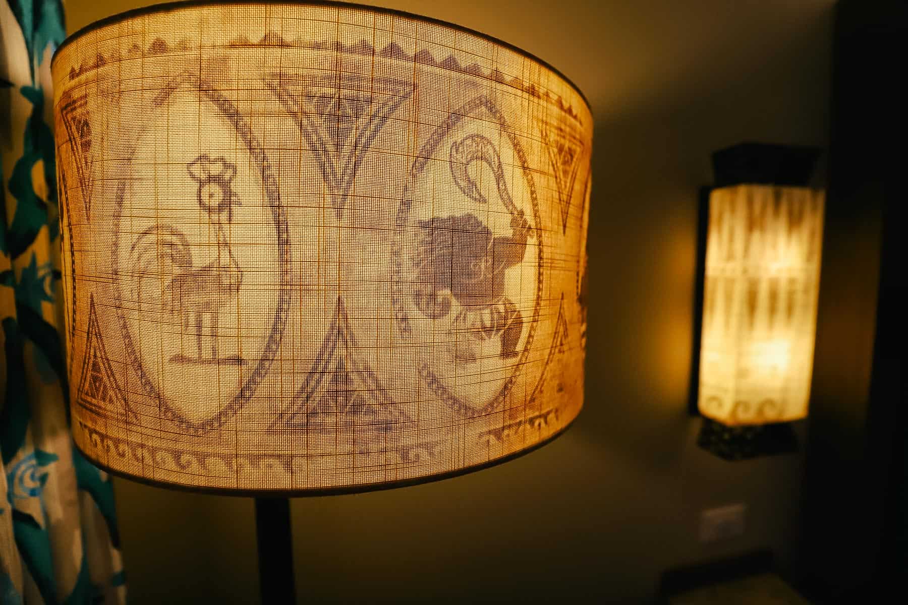 a lampshade featuring Maui and Hei Hei 