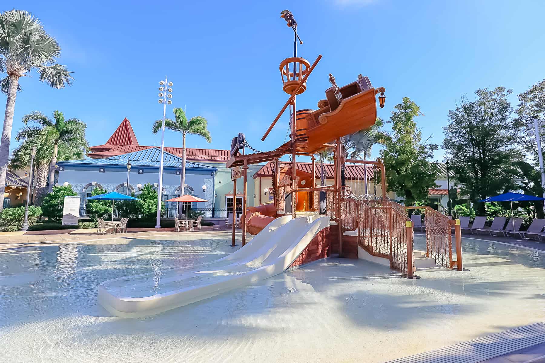 aquatic play area at Caribbean Beach has slides for younger children 