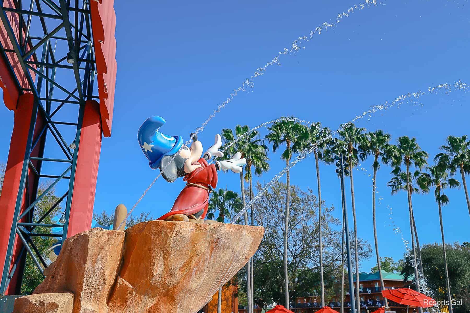 A close up of the Sorcerer Mickey water feature. 