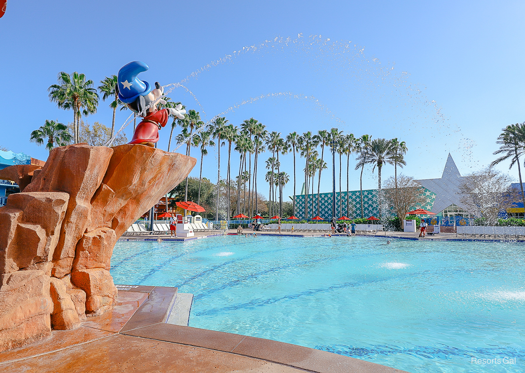 Fantasia Pool with Sorcerer Mickey water feature at All-Star Movies Resort 