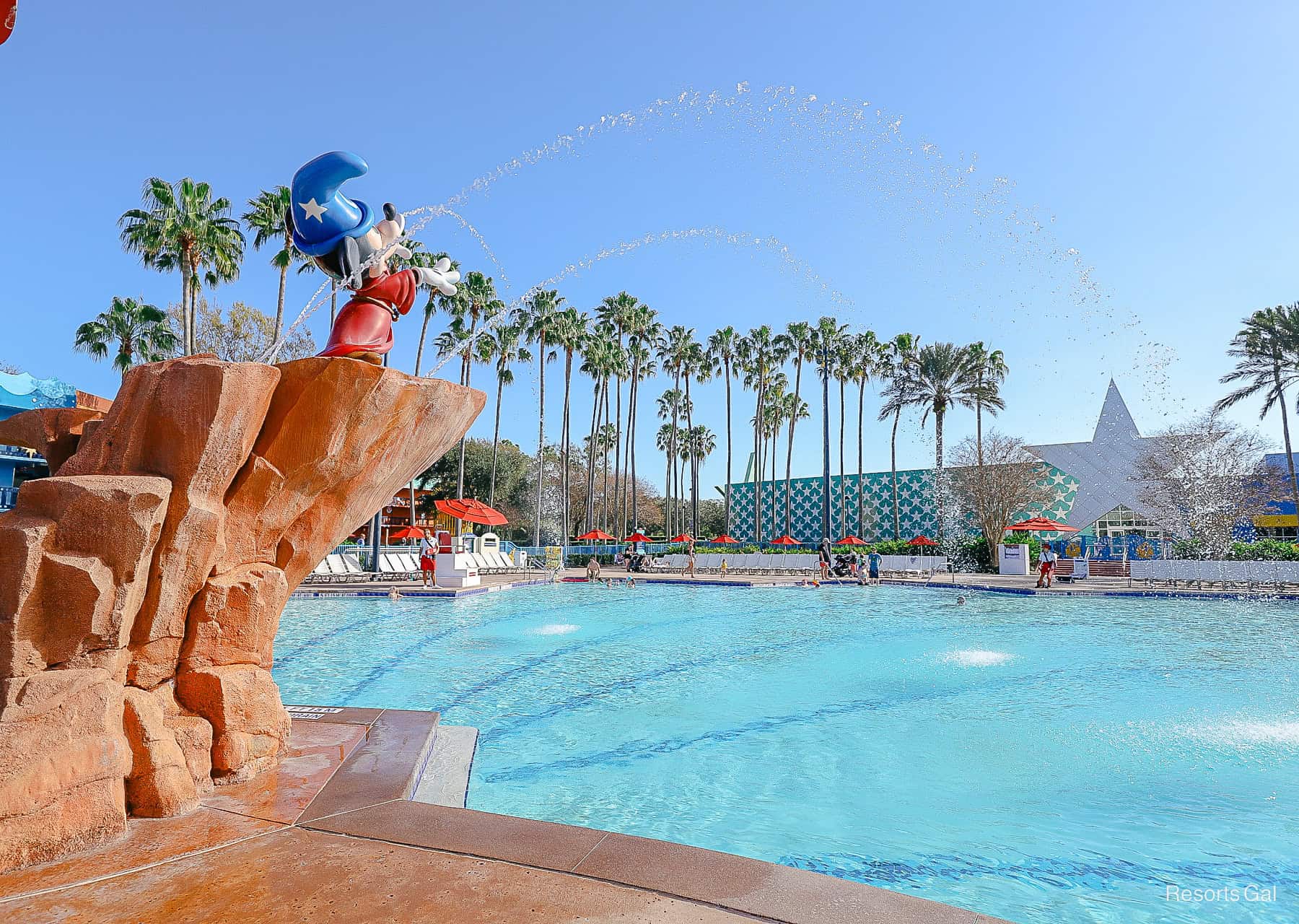 Fantasia Pool with Sorcerer Mickey water feature at All-Star Movies Resort 