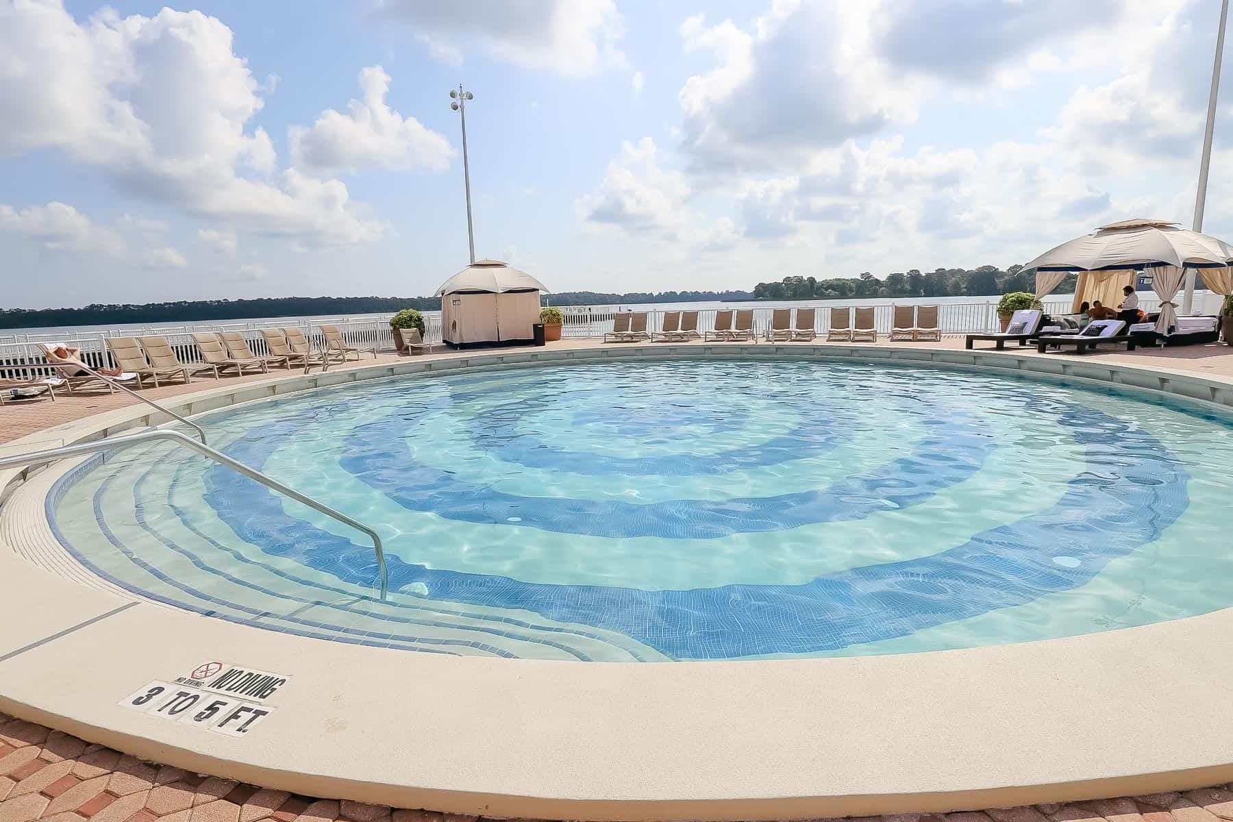 The pool that sits on Bay Lake at Disney World. 
