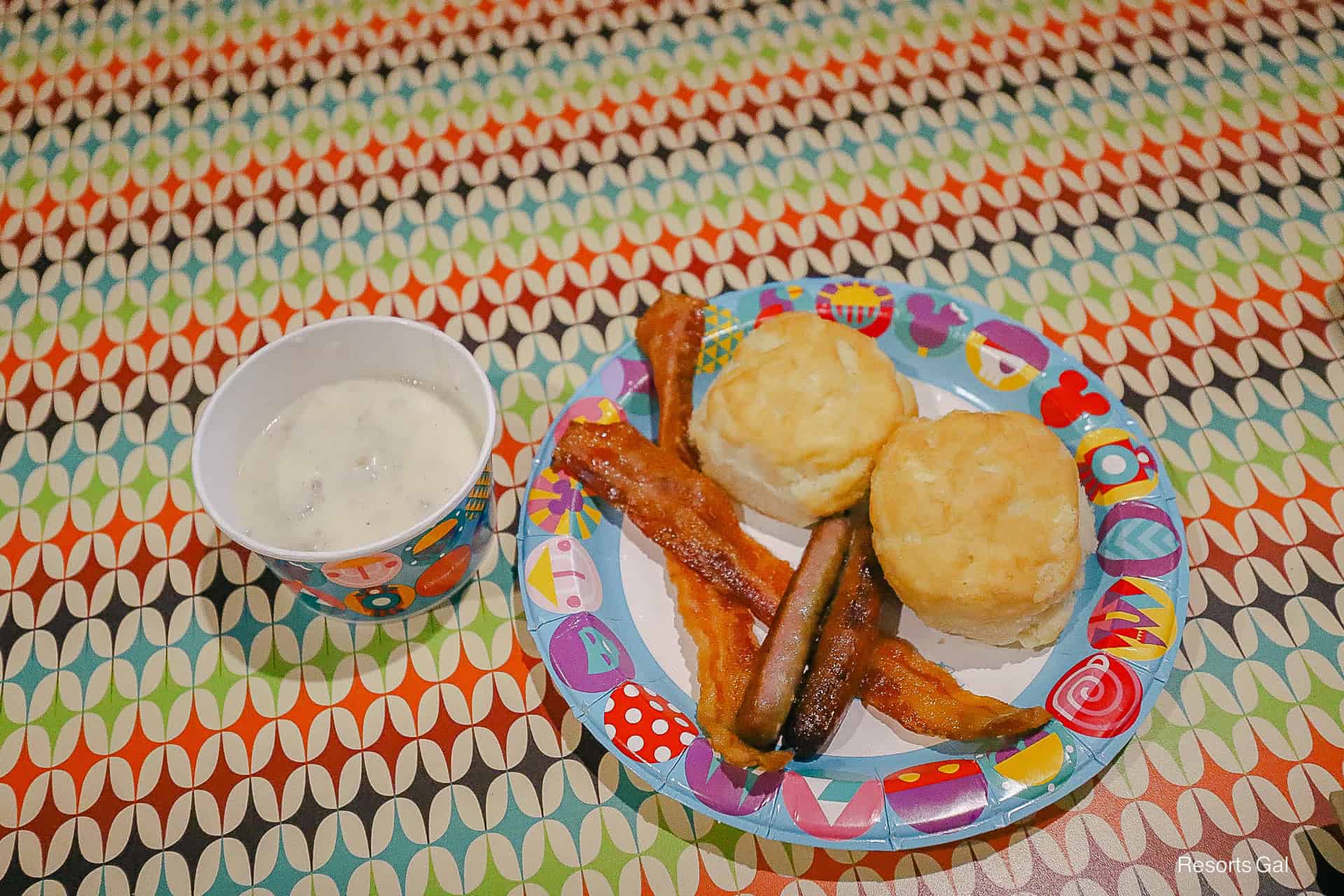a Biscuit and Gravy Platter with meat from Pop Century's primary restaurant.