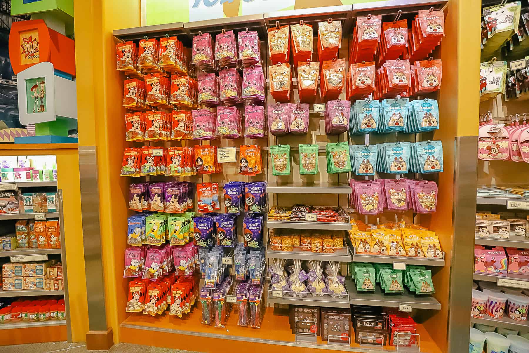 Disney branded packages of candy inside Everything Pop Gift shop