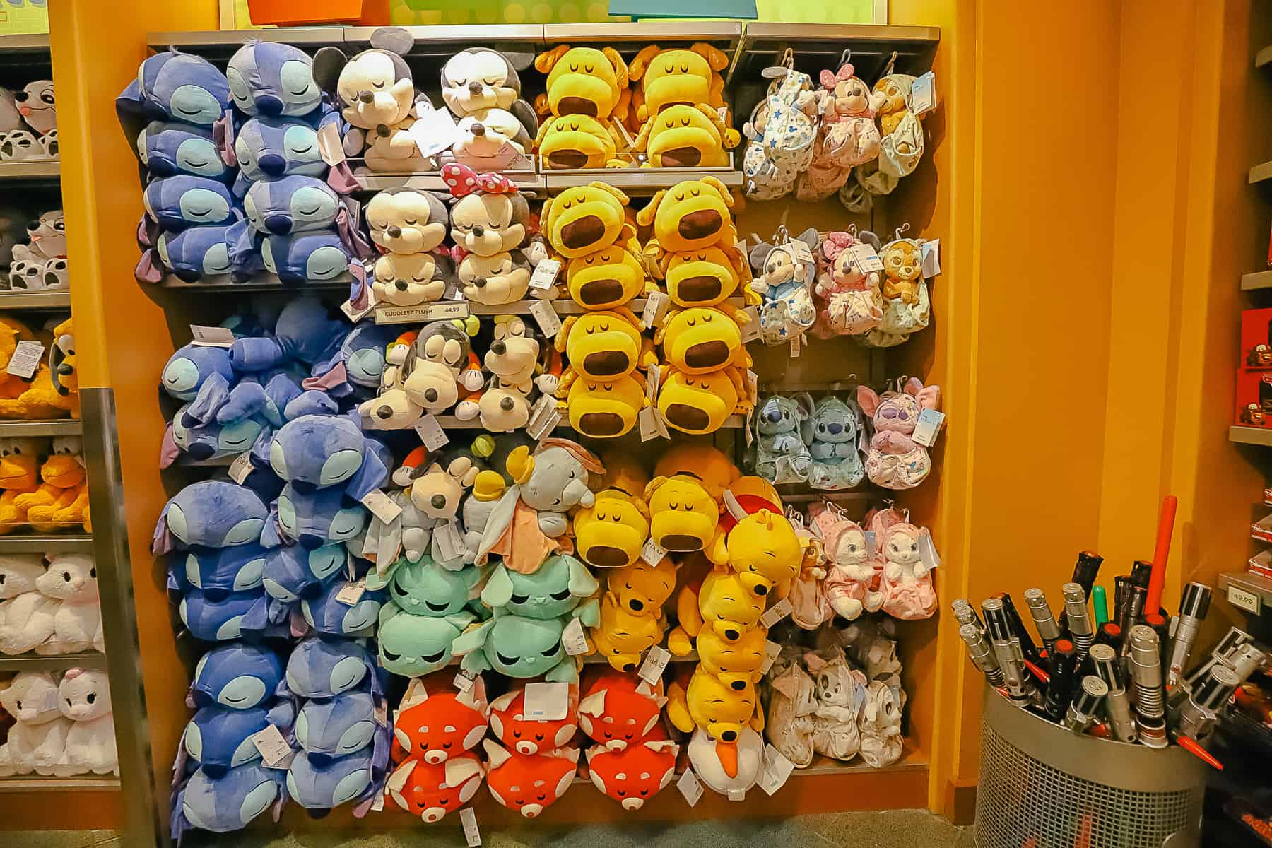 Sleepy plush items in the gift shop at Pop Century 