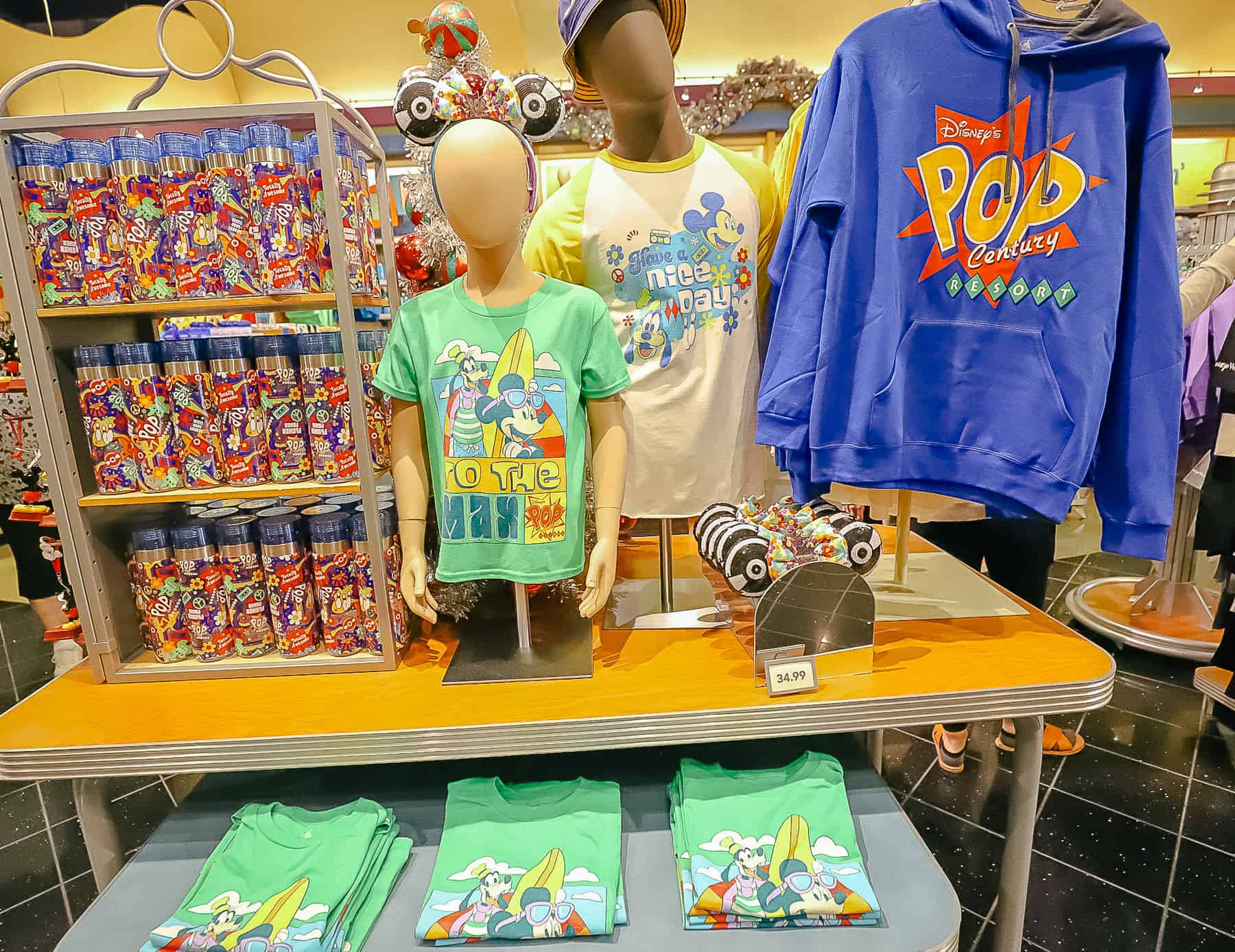 a display of resort-branded merchandise for Disney's Pop Century