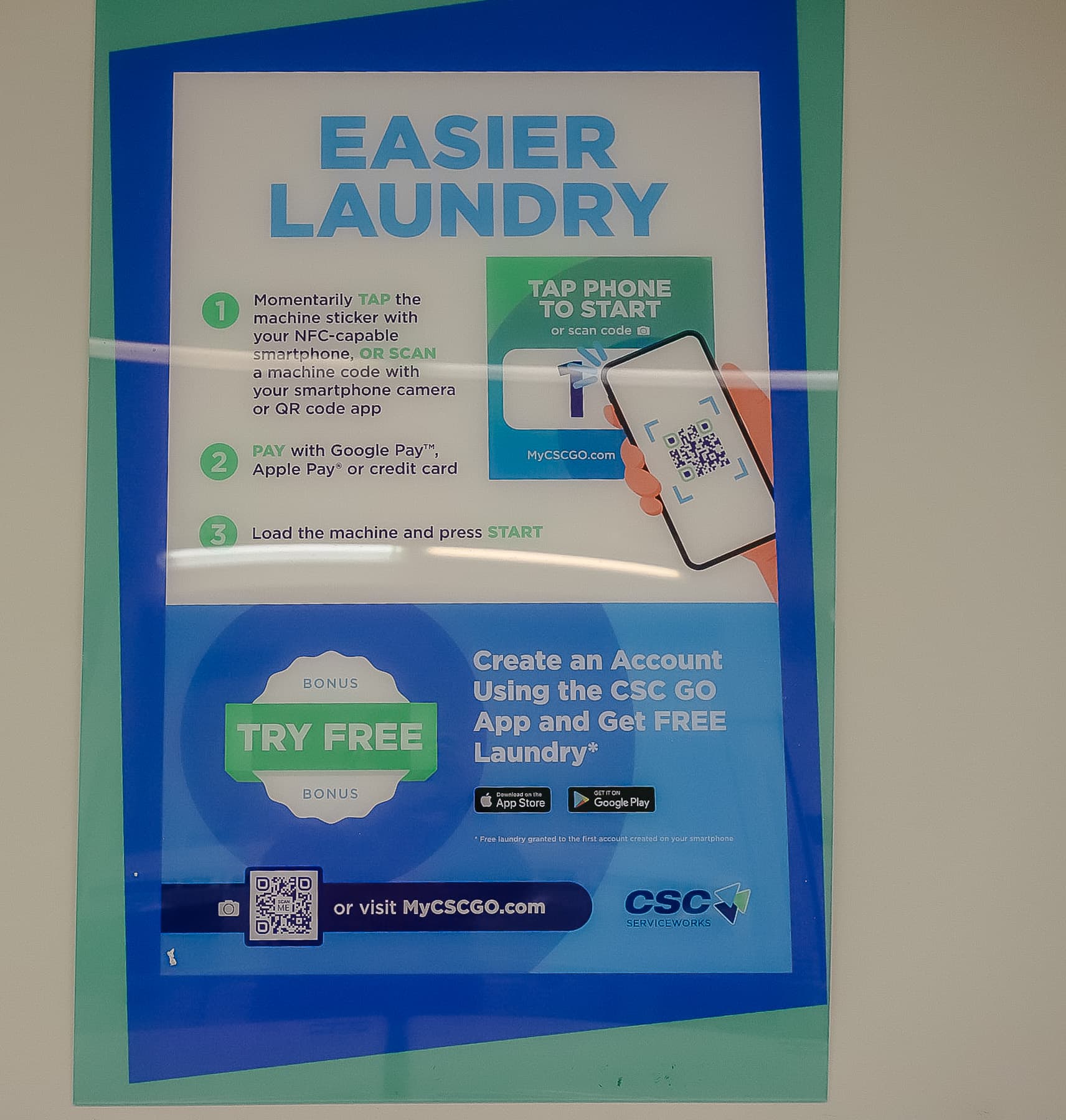 Instructions for using the My CSC GO app for doing laundry at Pop Century. 