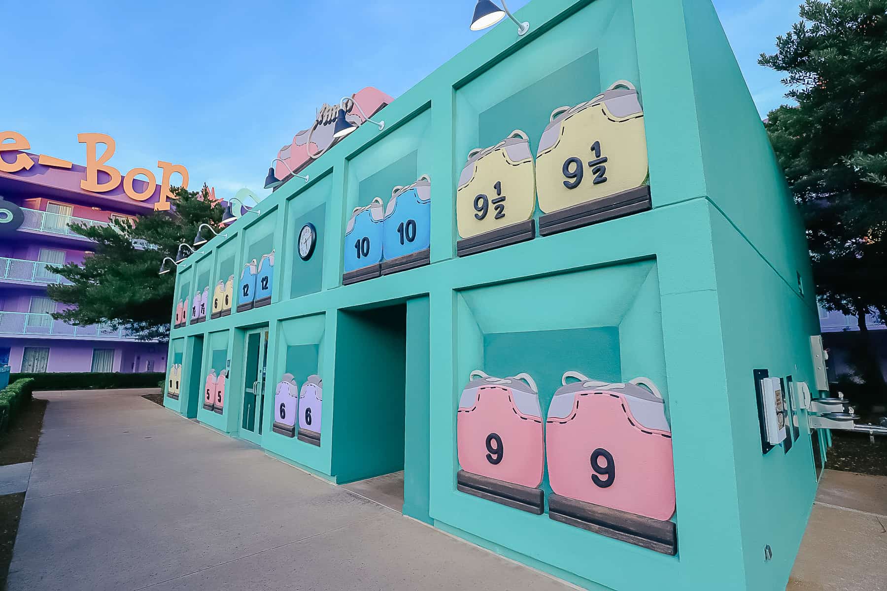 The exterior of the laundry room at the Bowling Pool looks like a place to store bowling shoes. 