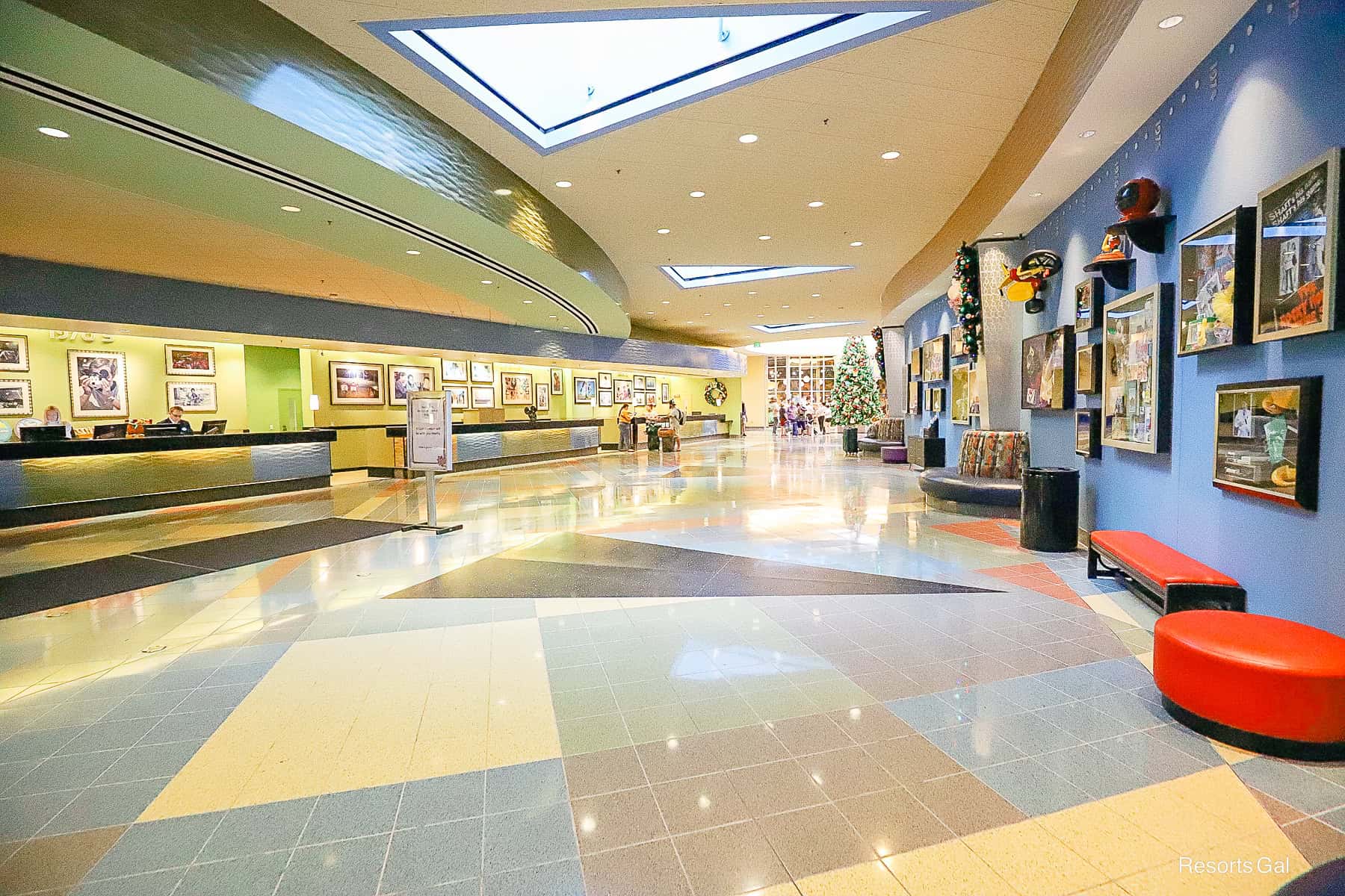an overall view of the lobby at Pop Century before the updates