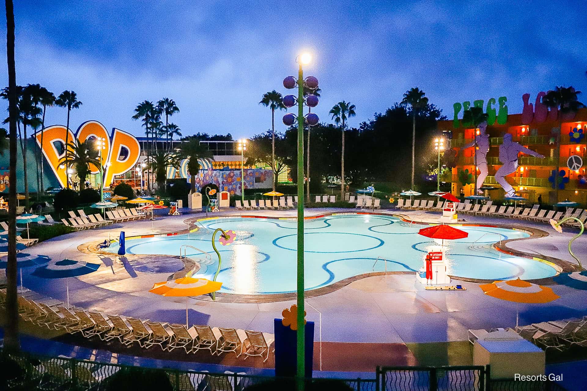 the Petals pool taken at night