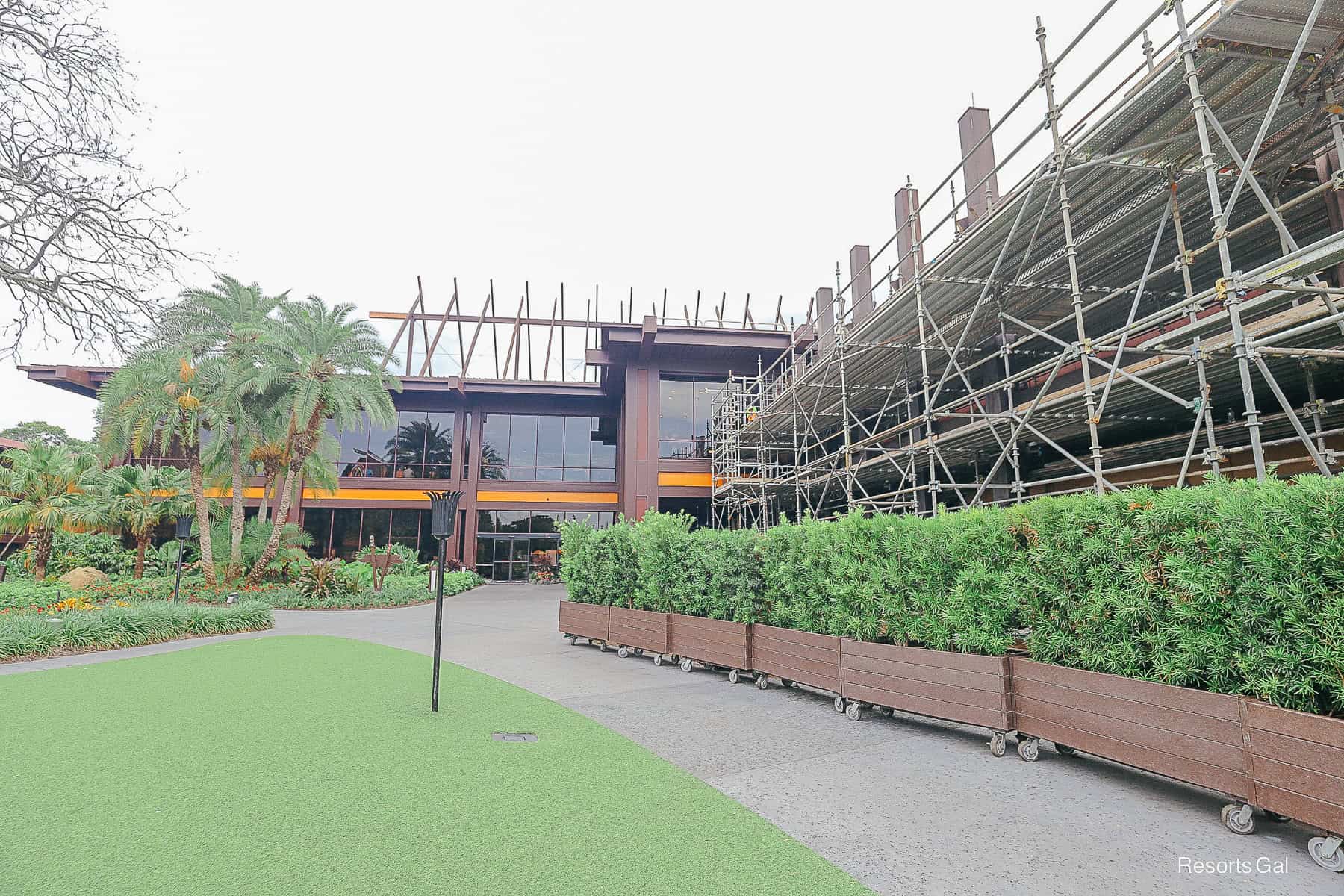 scaffolding blocking the views from the Great Ceremonial House at the Polynesian