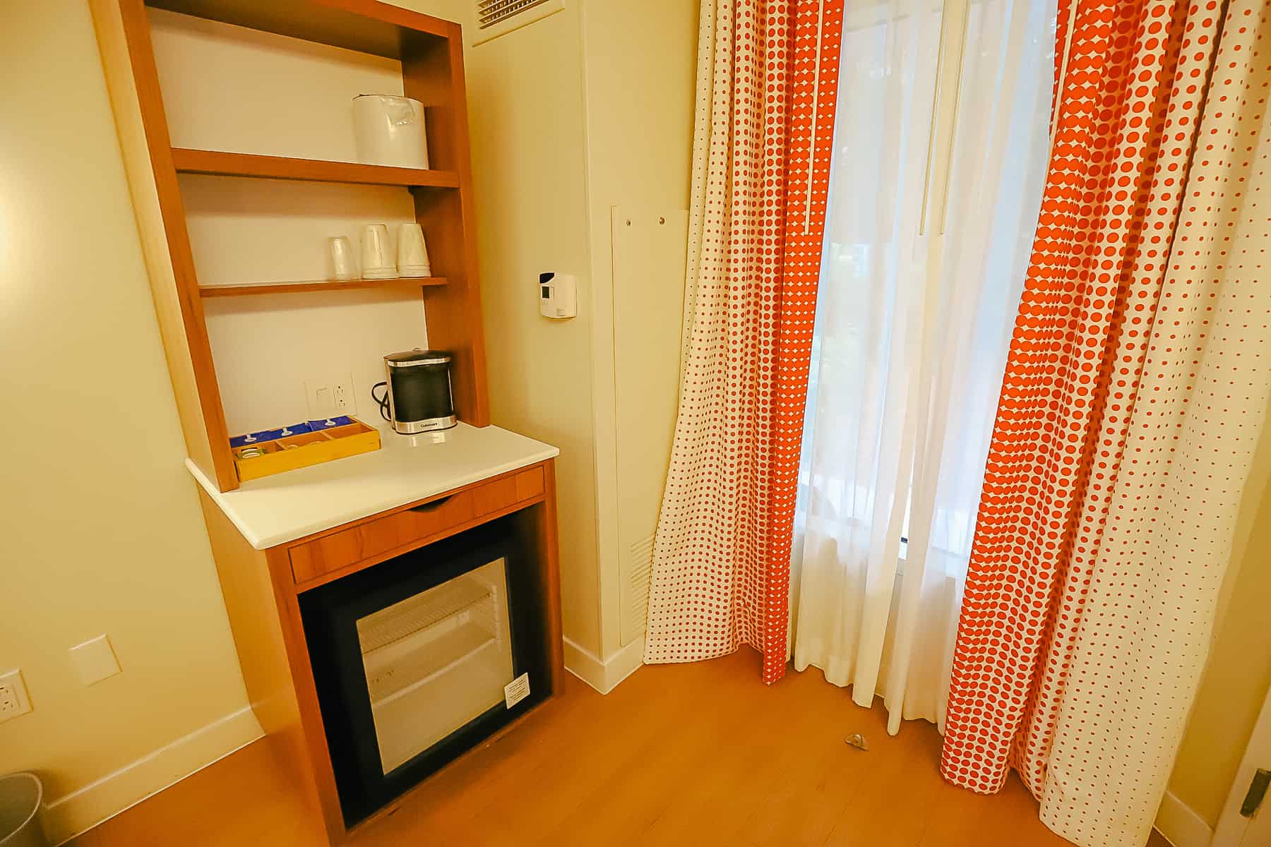 orange and white curtains 