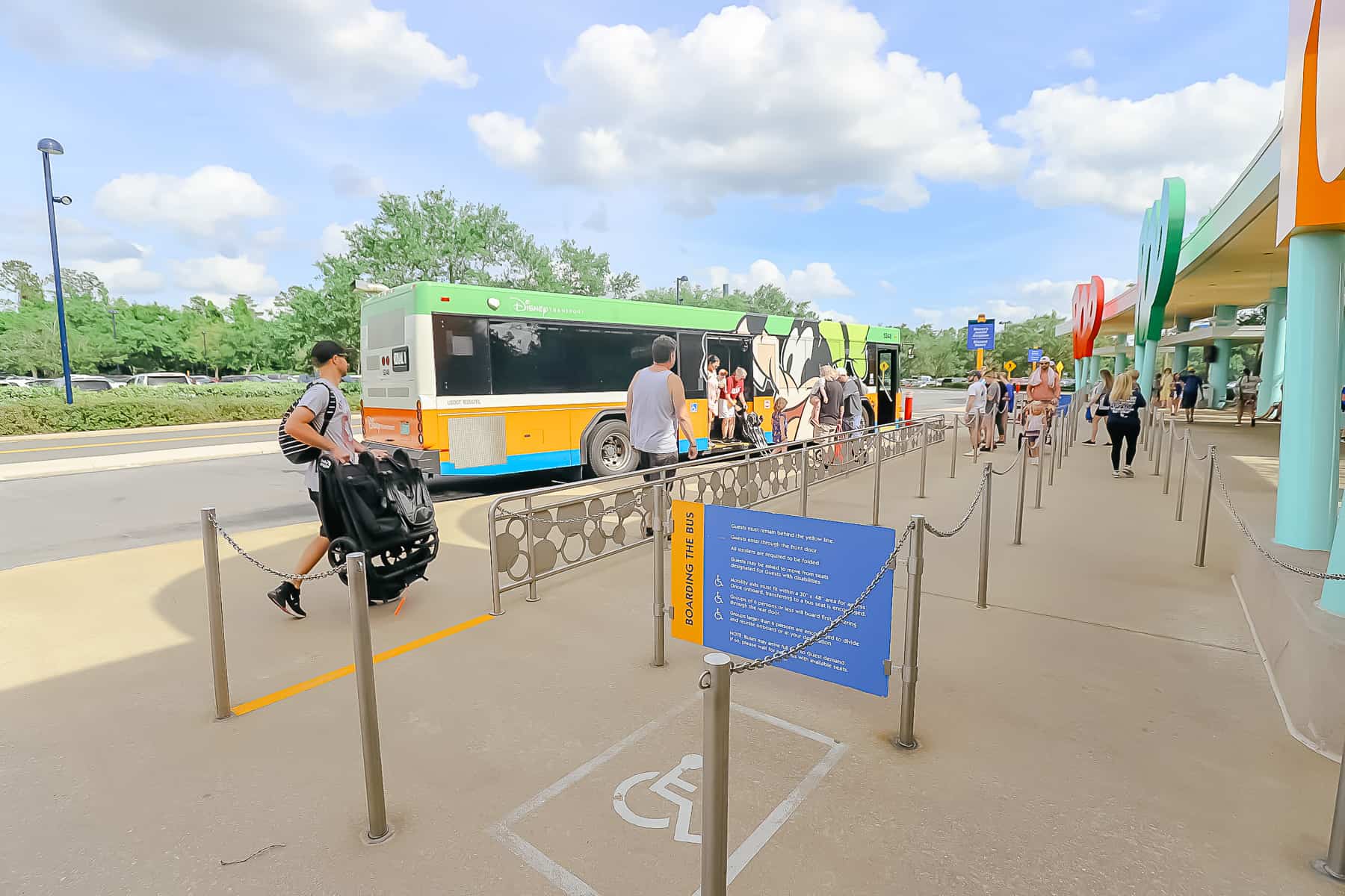 the bus stop for Disney Springs at Pop Century Resort 