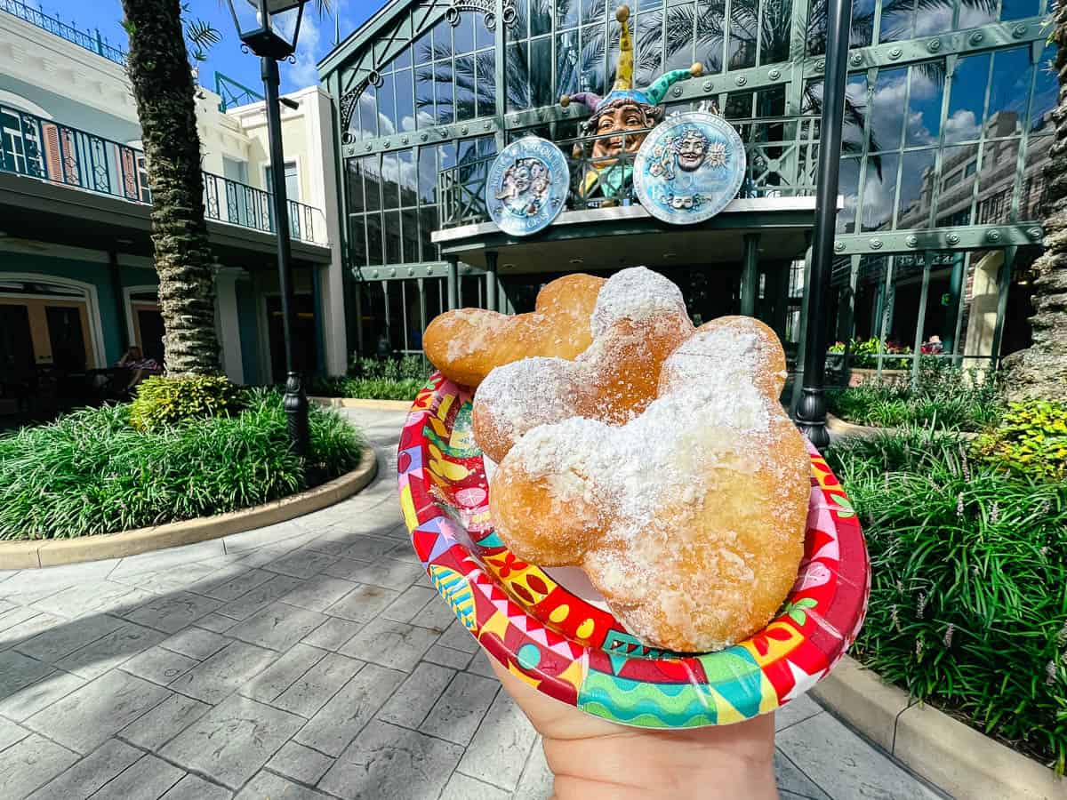 three Mickey-shaped beignets 