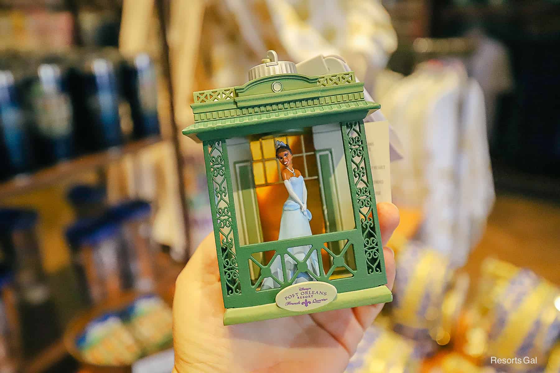 a Port Orleans French Quarter ornament with Princess Tiana on a balcony
