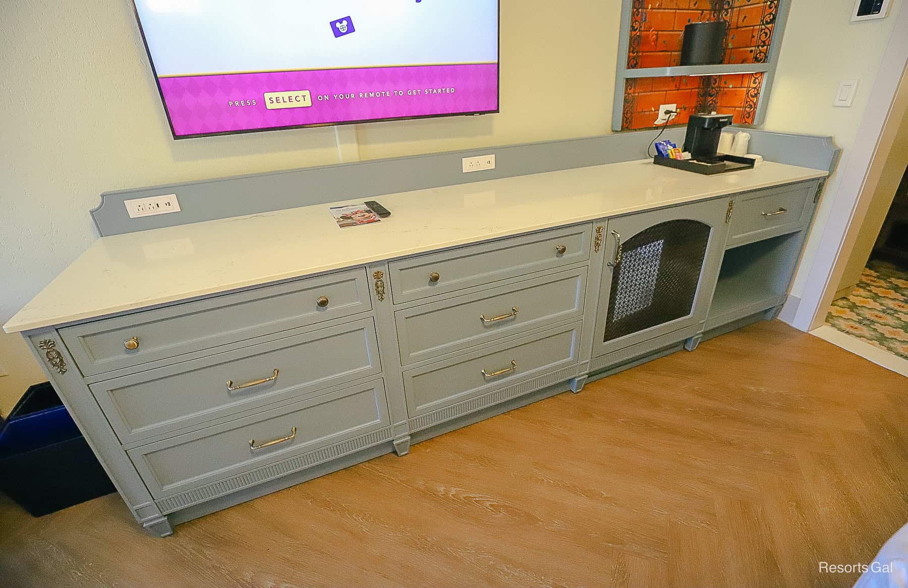 counter space on top of the hotel room dresser