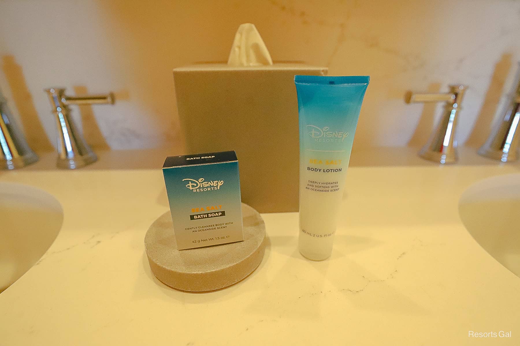 toiletries include a bar of bath soap and body lotion