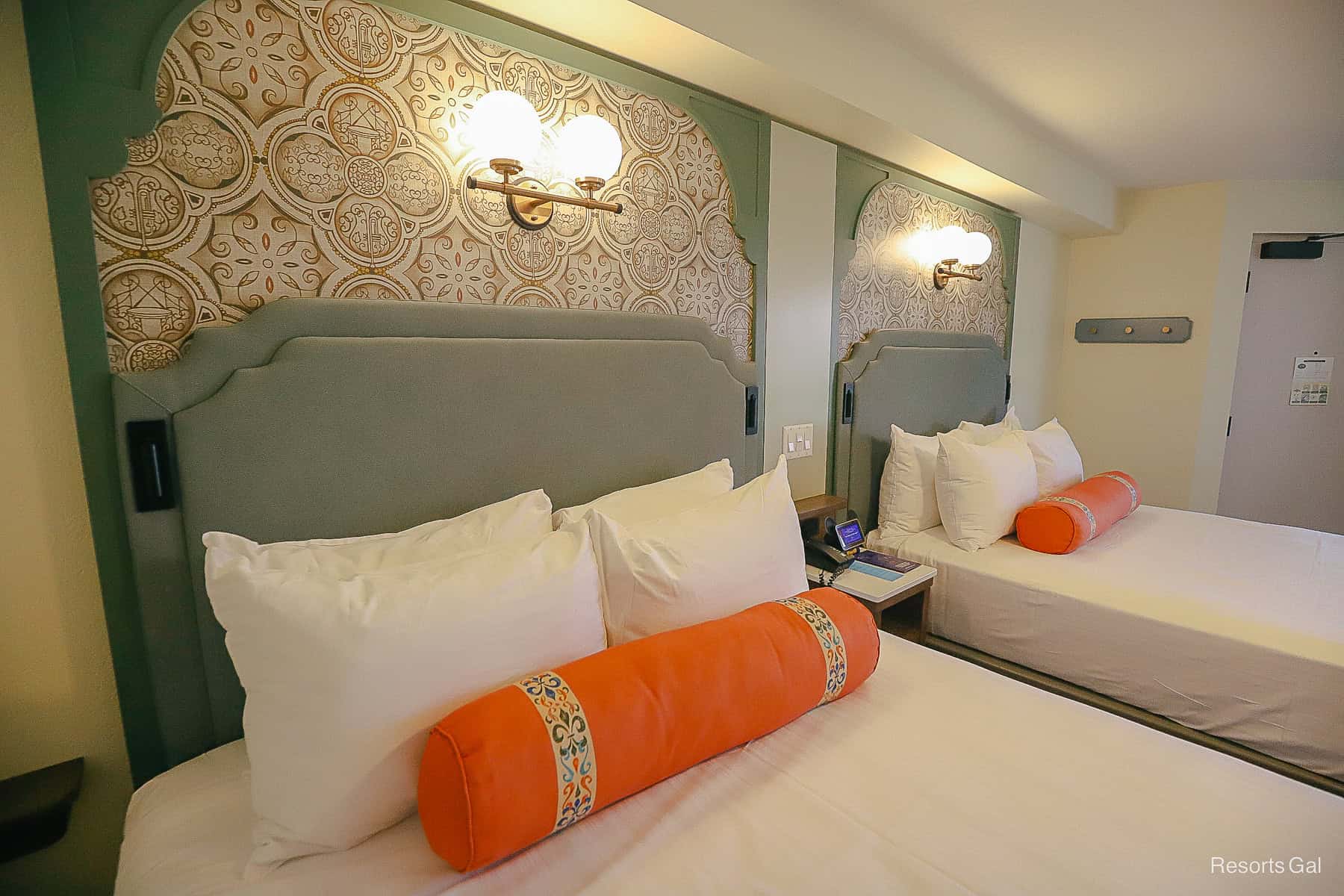 a side angle of the decorative finish over the headboard