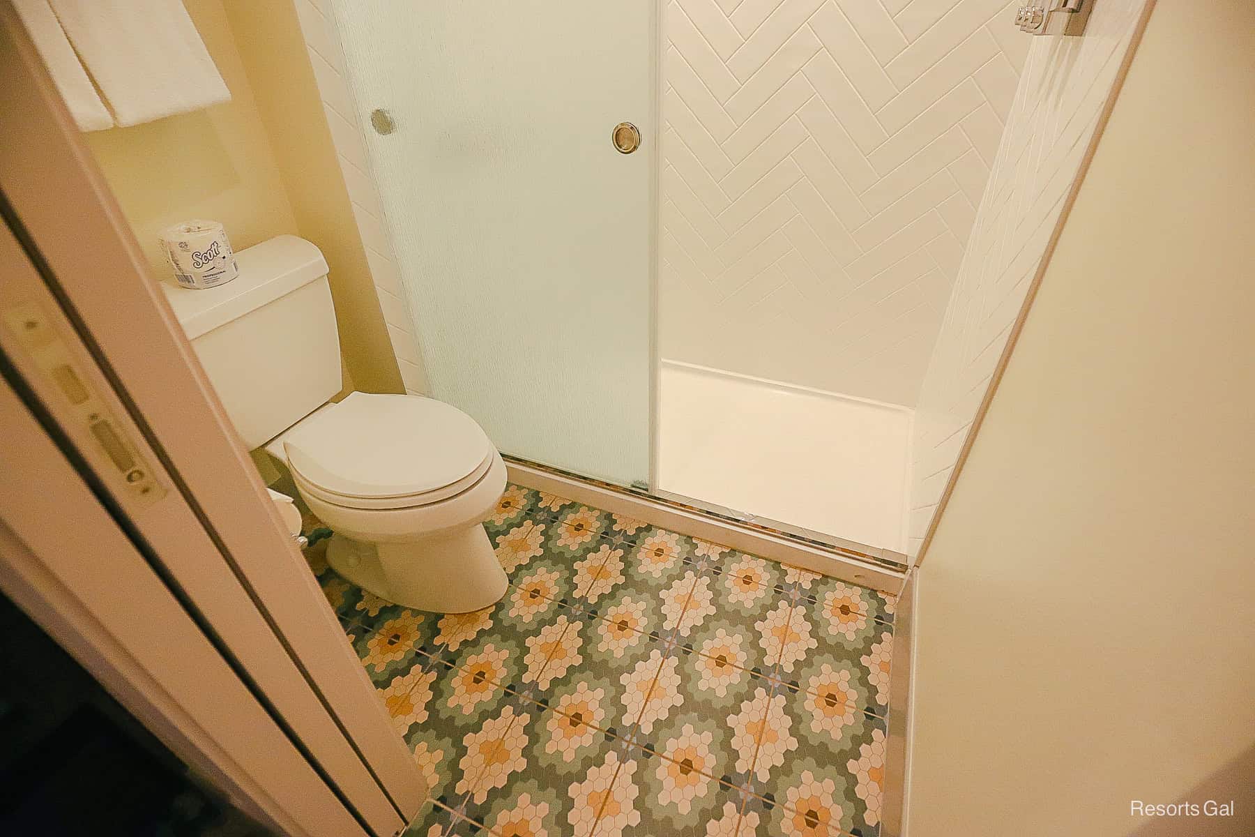the water closet has a toilet area and walk-in shower