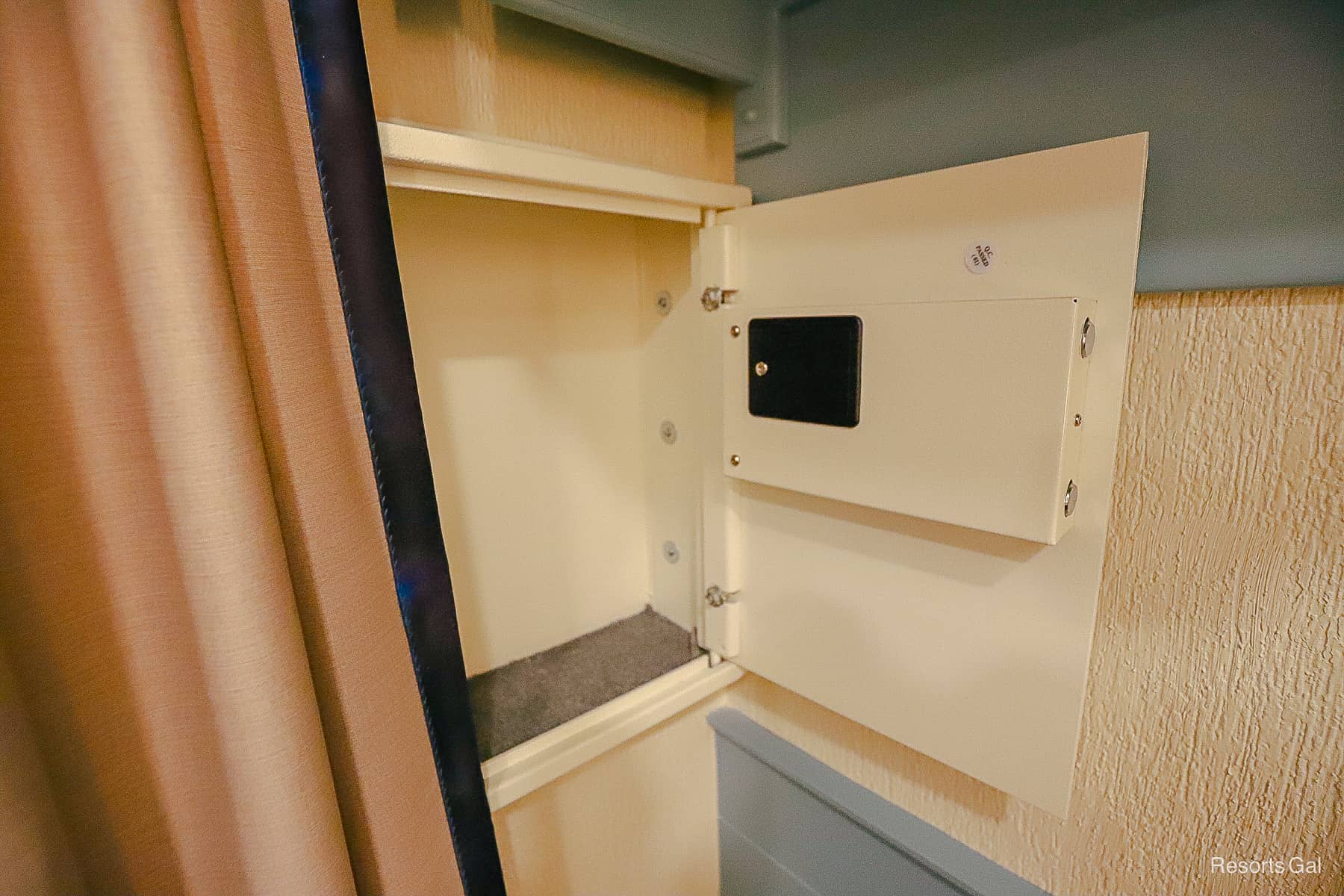 open door to in-room safe 