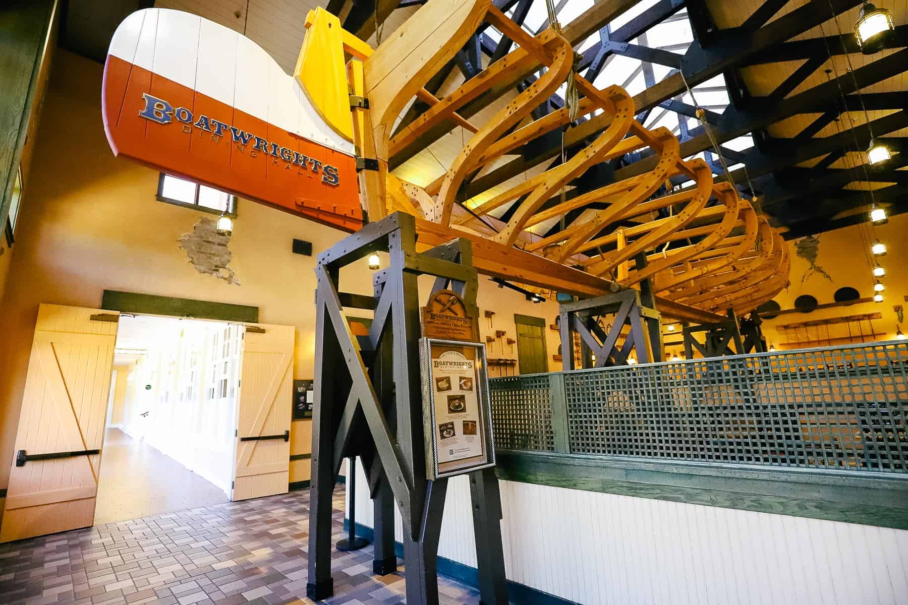 Boatwright's with the hull of the boat hanging on the ceiling 